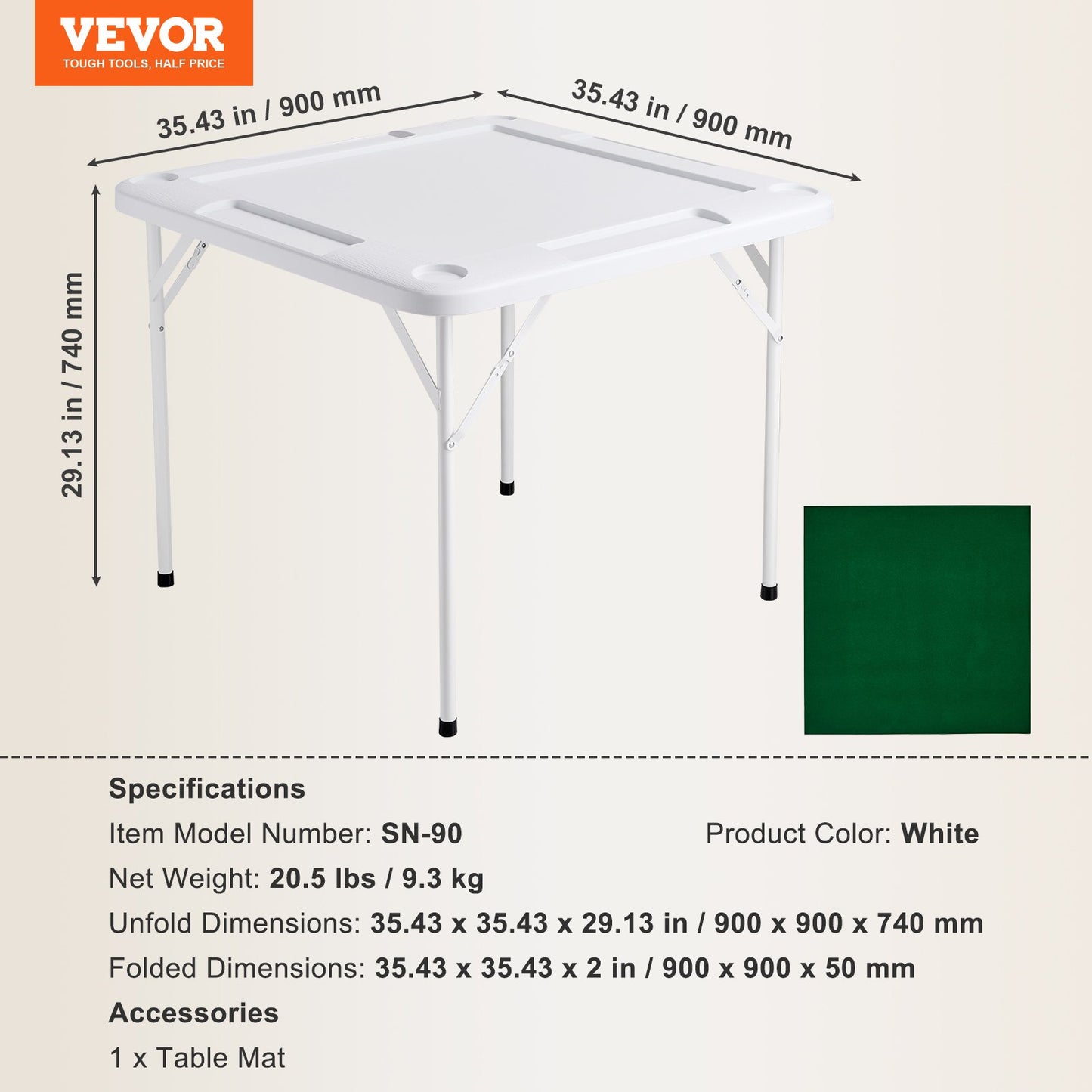 VEVOR Mahjong Table, 4 Player Folding Domino Table with Wear-Resistant Green Tabletop,