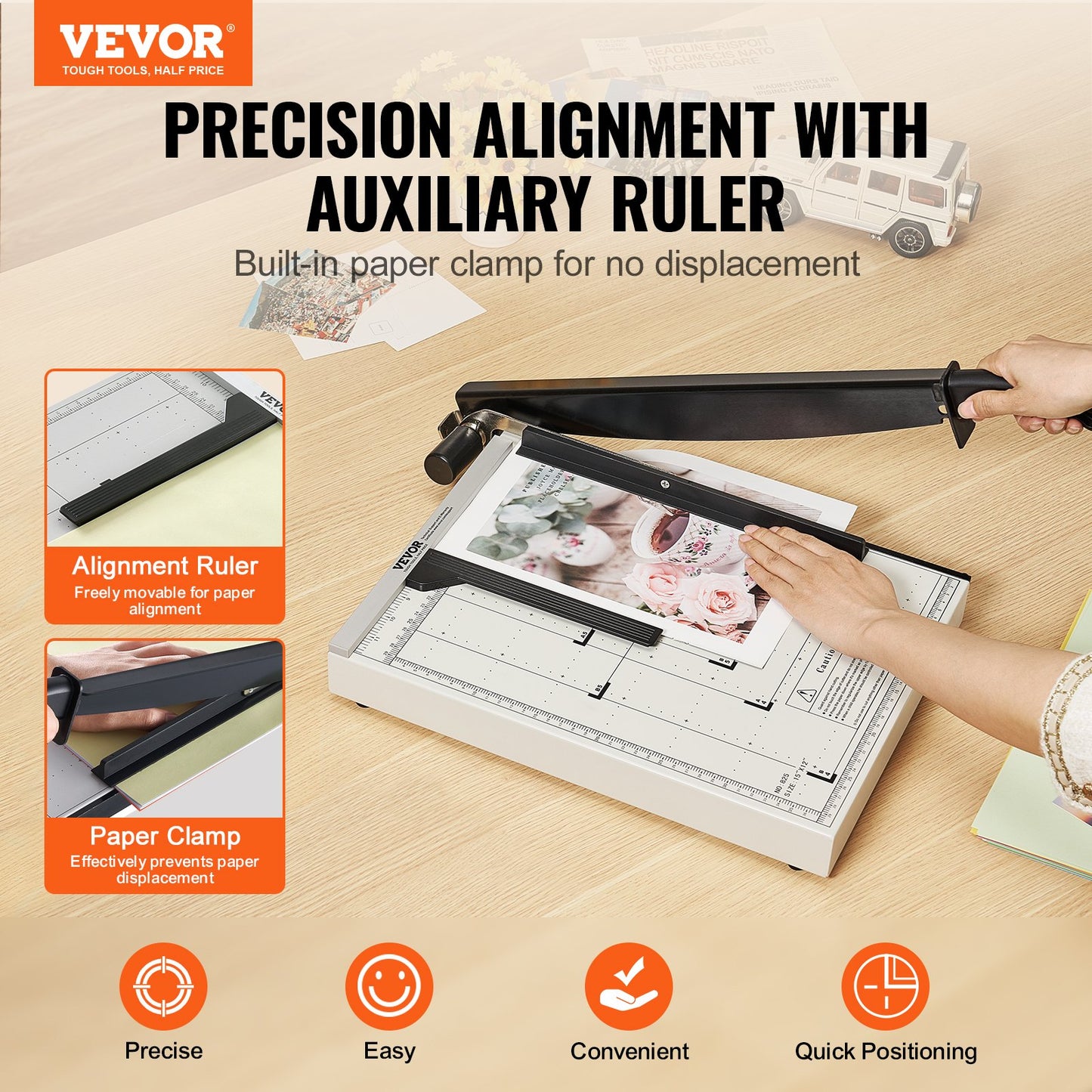 VEVOR Paper Cutter, Guillotine Trimmer, 381 mm Cut Length, 16 Sheets Capacity, Heavy