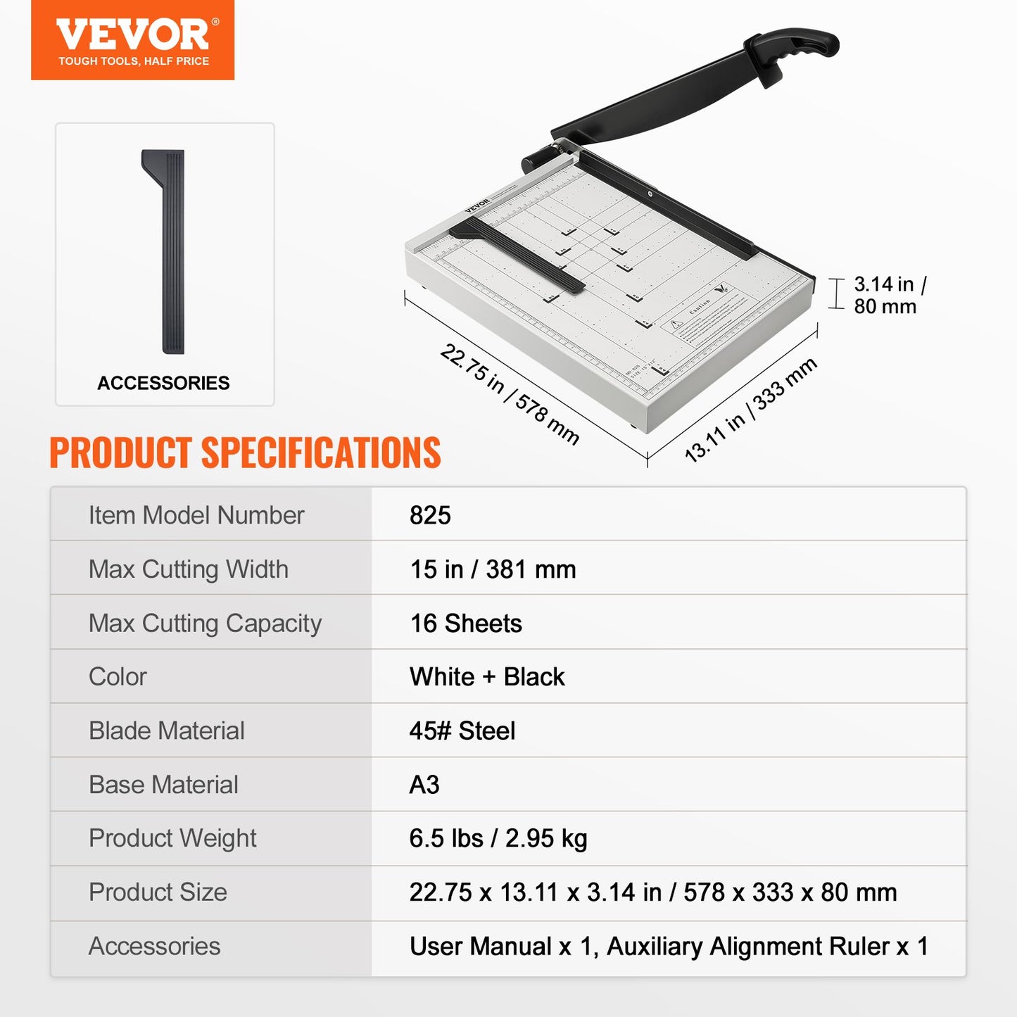 VEVOR Paper Cutter, Guillotine Trimmer, 381 mm Cut Length, 16 Sheets Capacity, Heavy