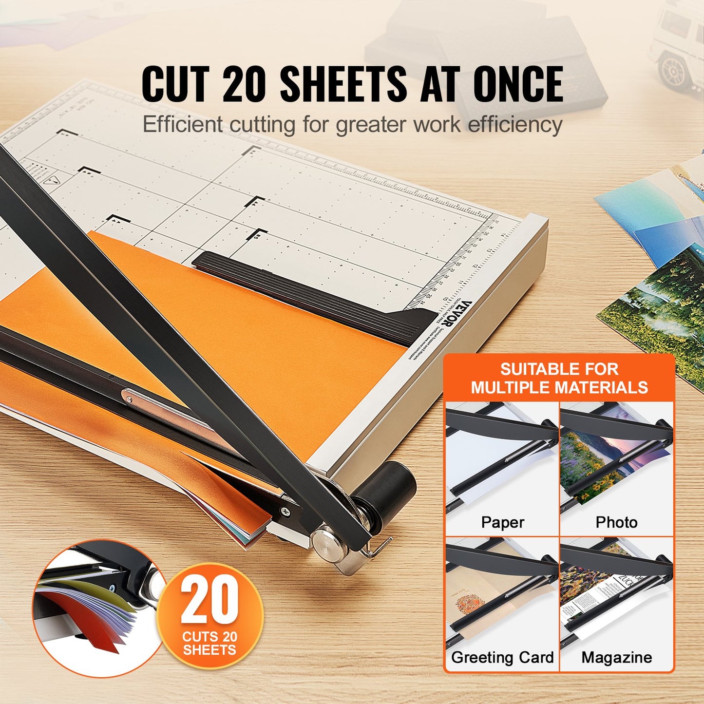 VEVOR Paper Cutter, Guillotine Trimmer, 457 mm Cut Length, 20 Sheets Capacity, Heavy