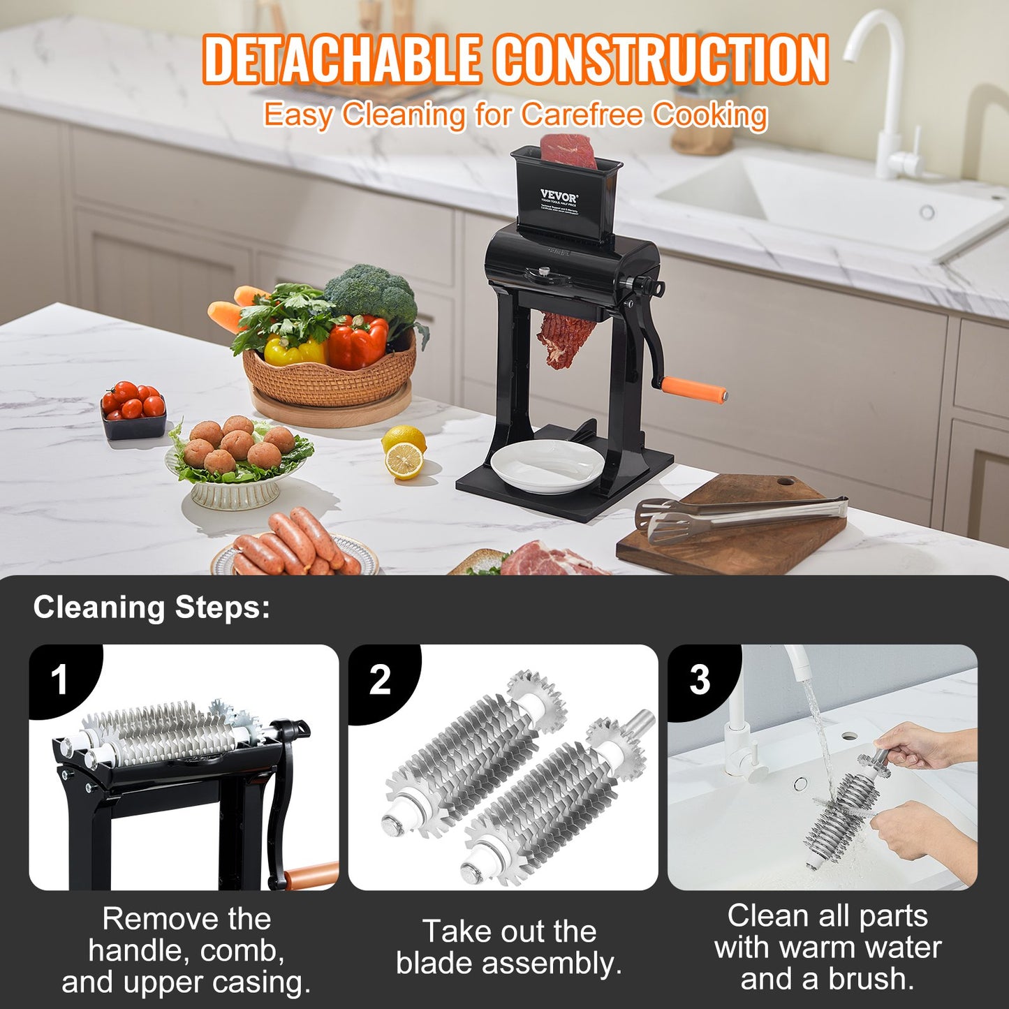 VEVOR Commercial Meat Tenderizer, Heavy Duty Stainless Steel Meat Tenderizer Machine,