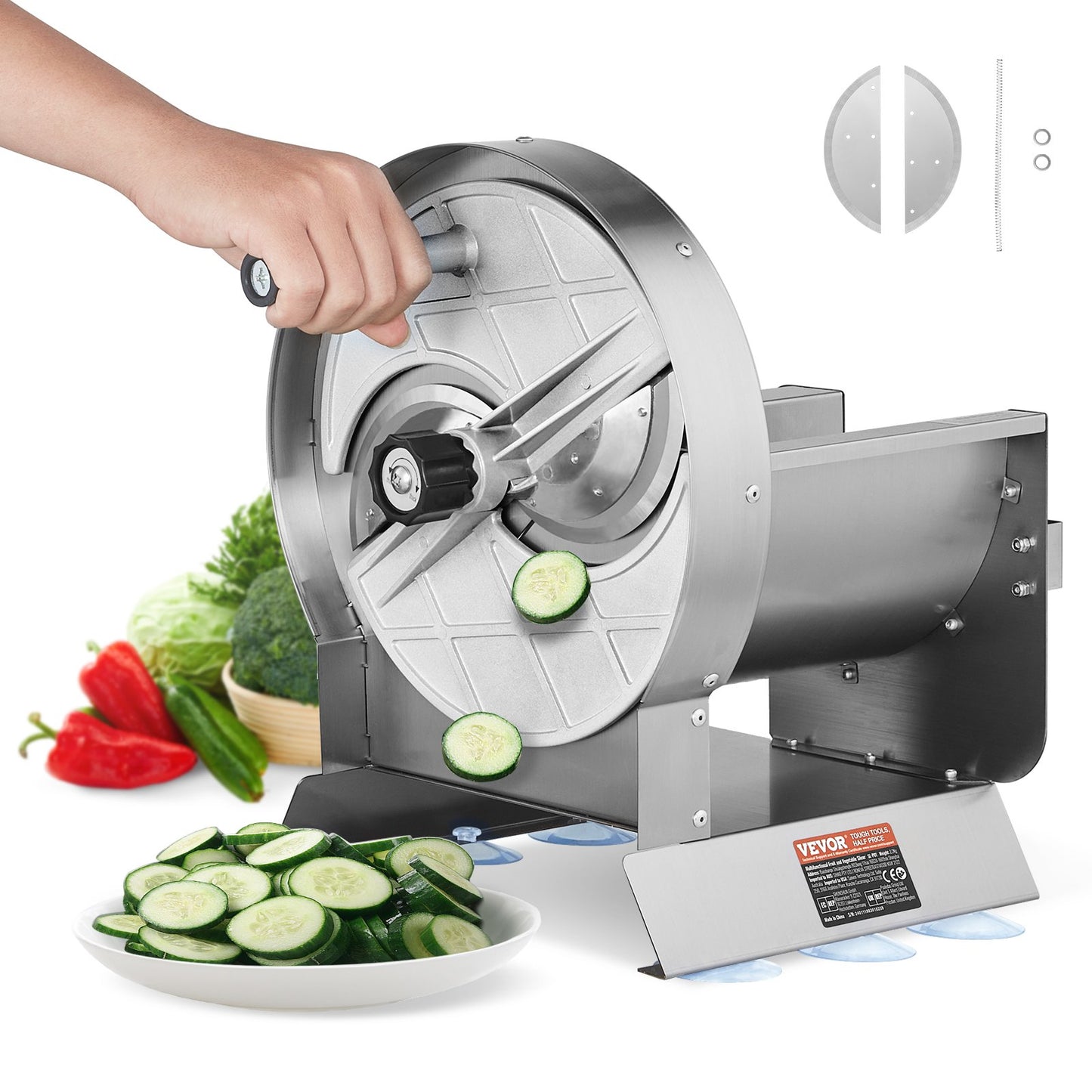 VEVOR Manual Vegetable Fruit Slicer, 0-0.5"/0-12mm Thickness Adjustable Commercial