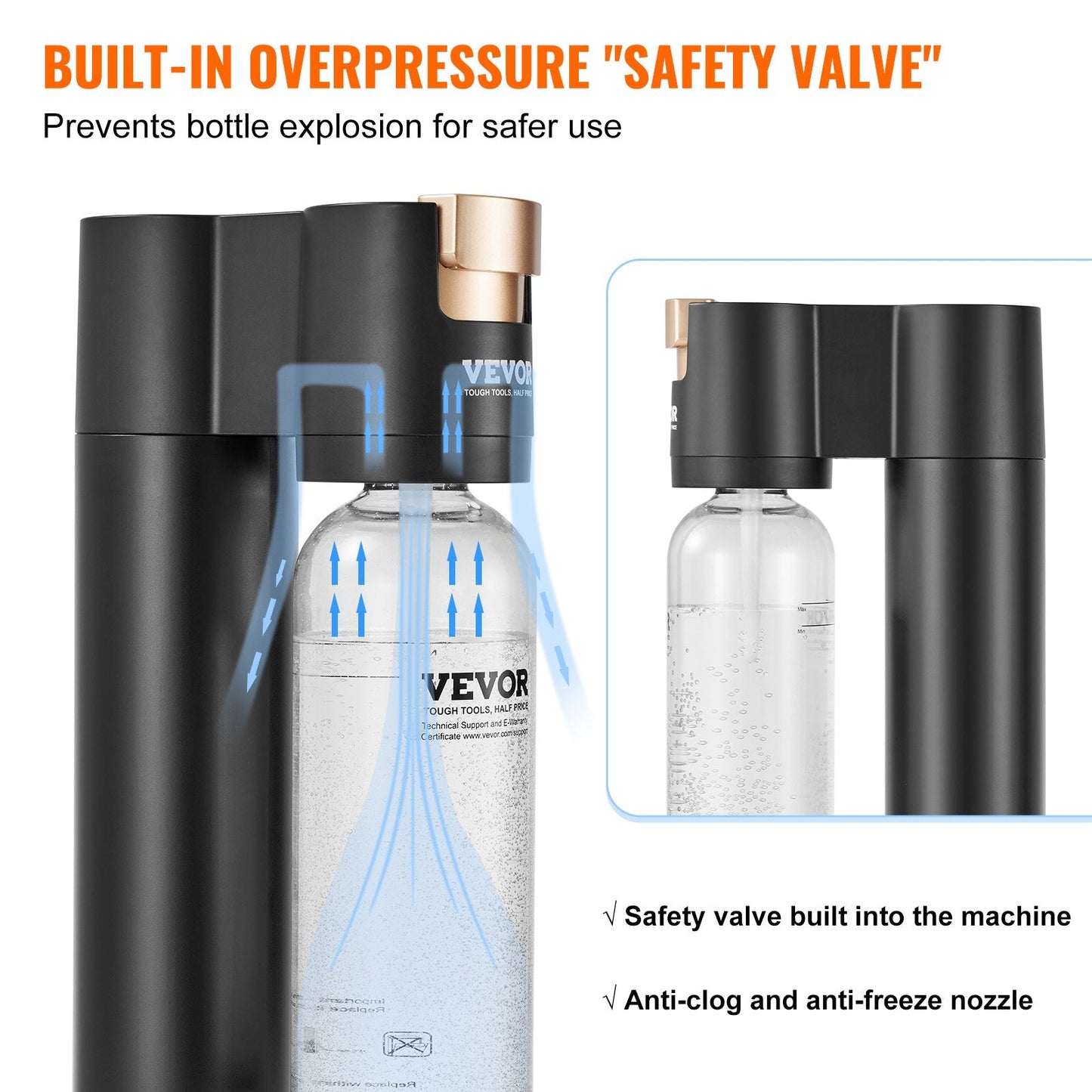 Home Soda Maker with 1L Bottle, Black - Compatible with 60L CO2 Cylinder