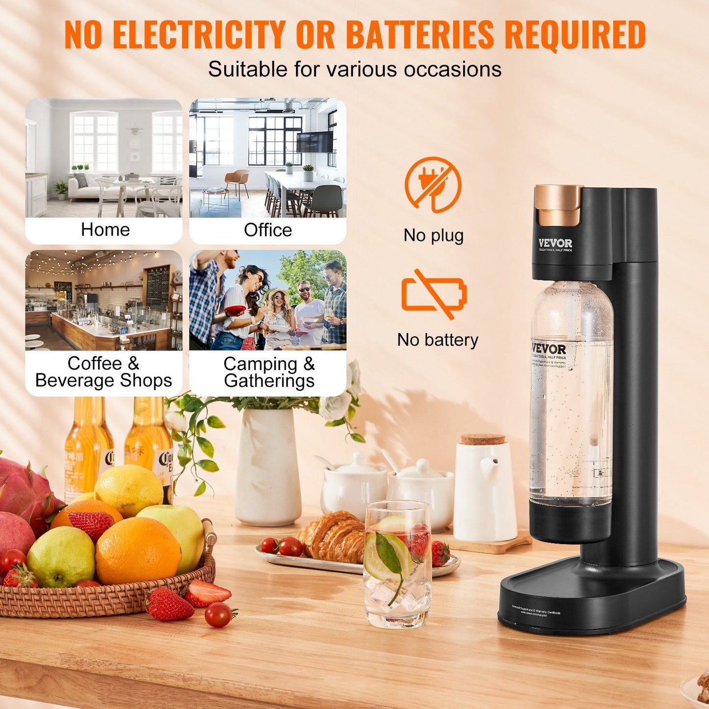Home Soda Maker with 1L Bottle, Black - Compatible with 60L CO2 Cylinder