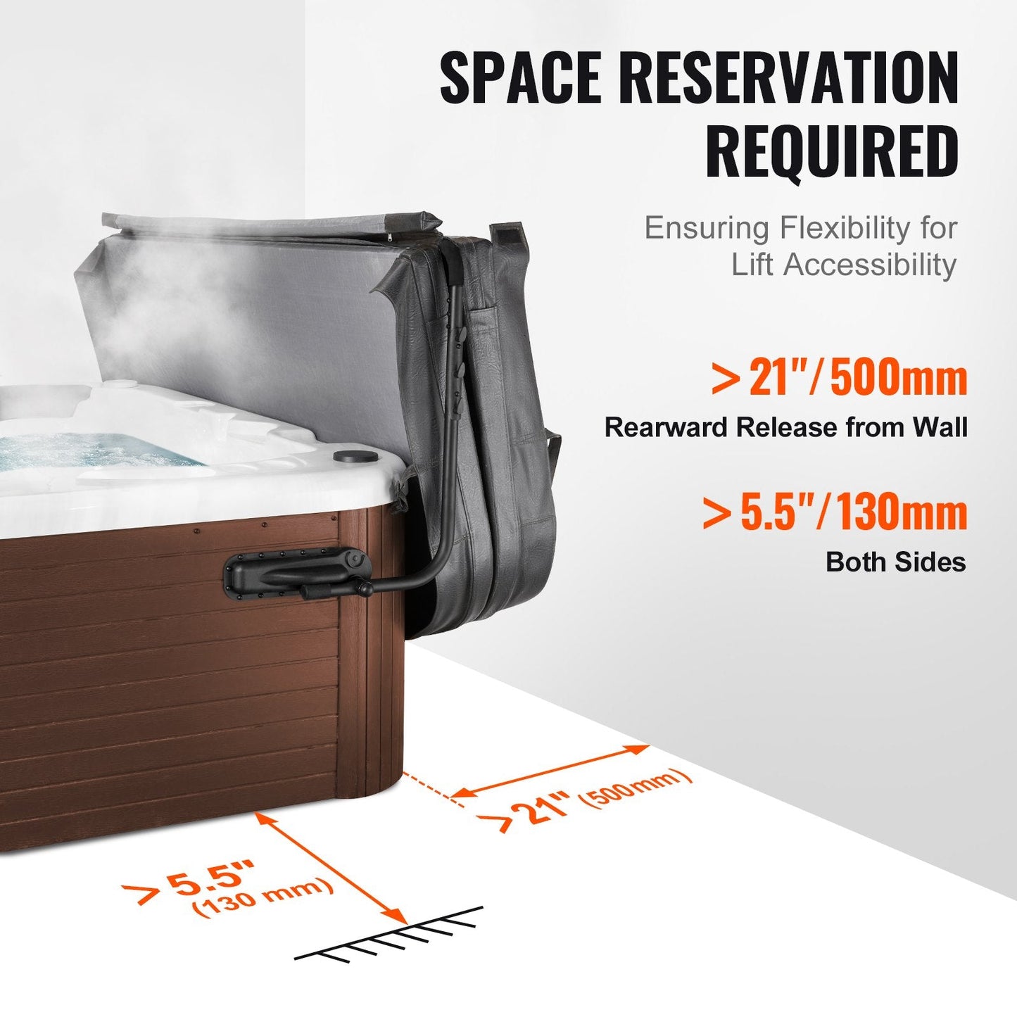 Adjustable Hot Tub Cover Lift for Rectangular Spas, Height 0.8-1.05m, Width 1.75-2.55m