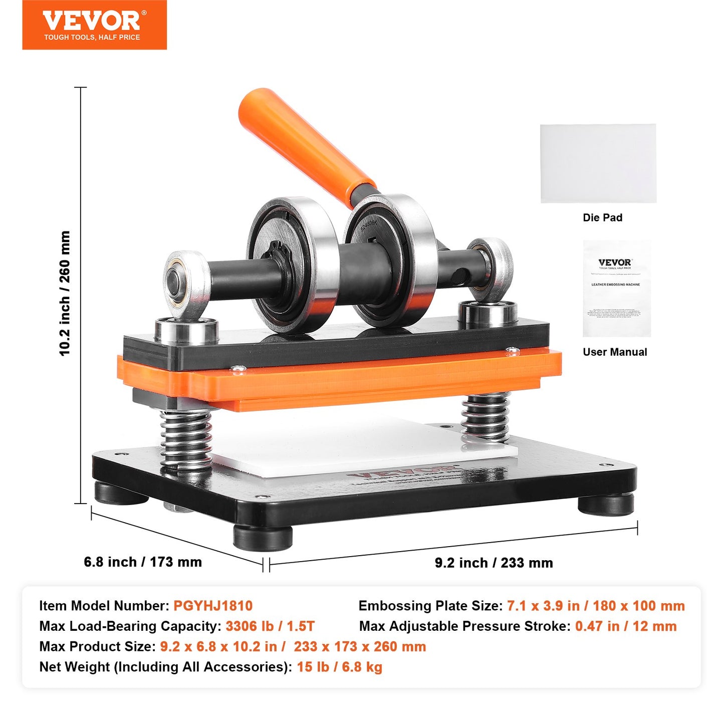 VEVOR Leather Cutting Machine, 7.1 x 3.9 in Embossing Plate Manual Die Cutter, 0.47