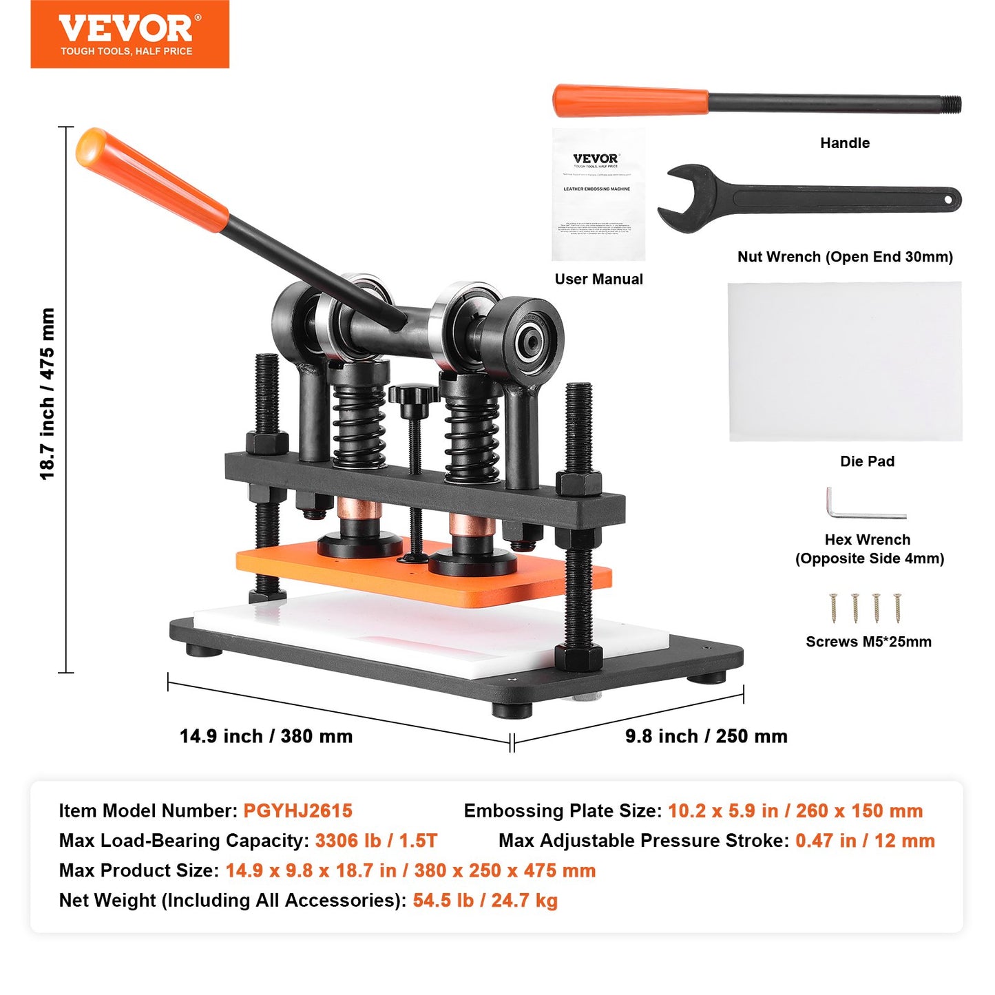 VEVOR Leather Cutting Machine, 10.2 x 5.9 in Embossing Plate Manual Die Cutter,
