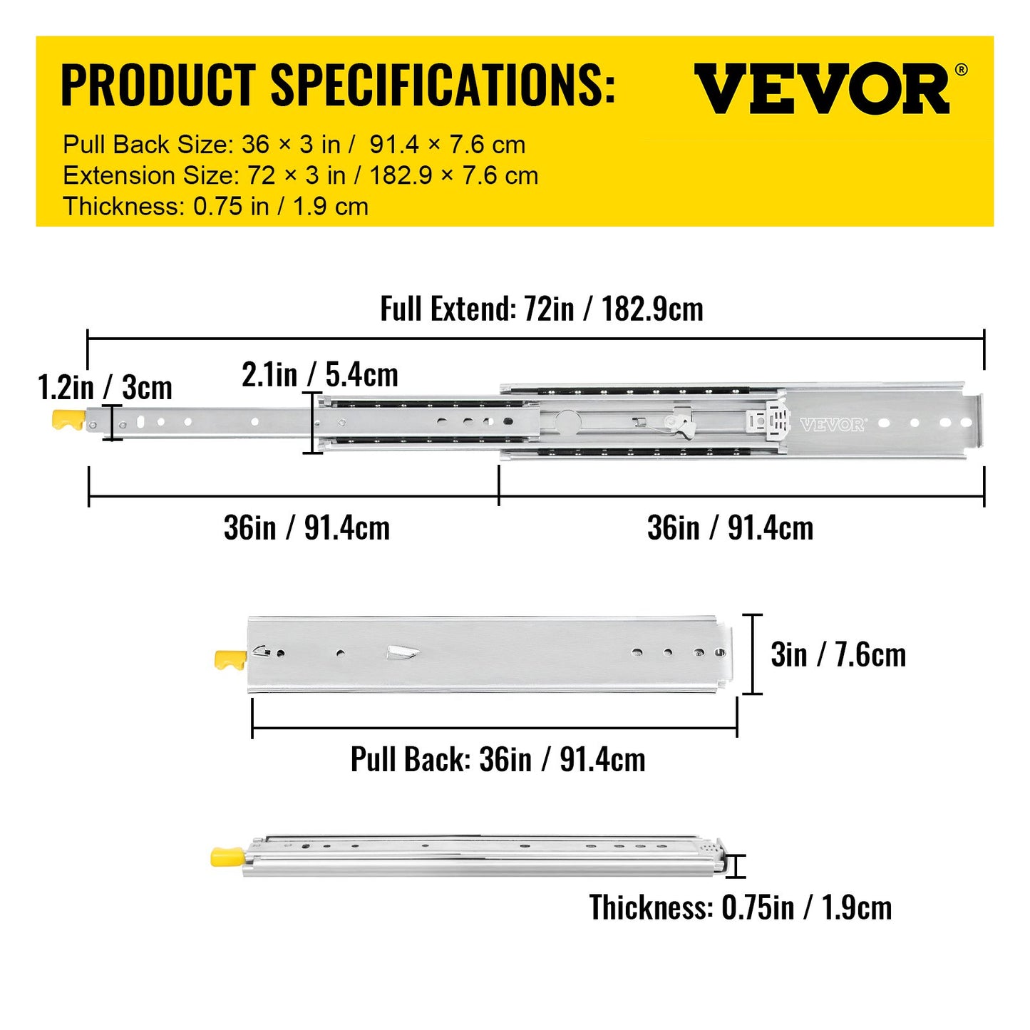 VEVOR Drawer Slides with Lock, 1 Pair 36 inch, Heavy-Duty Industrial Steel up to
