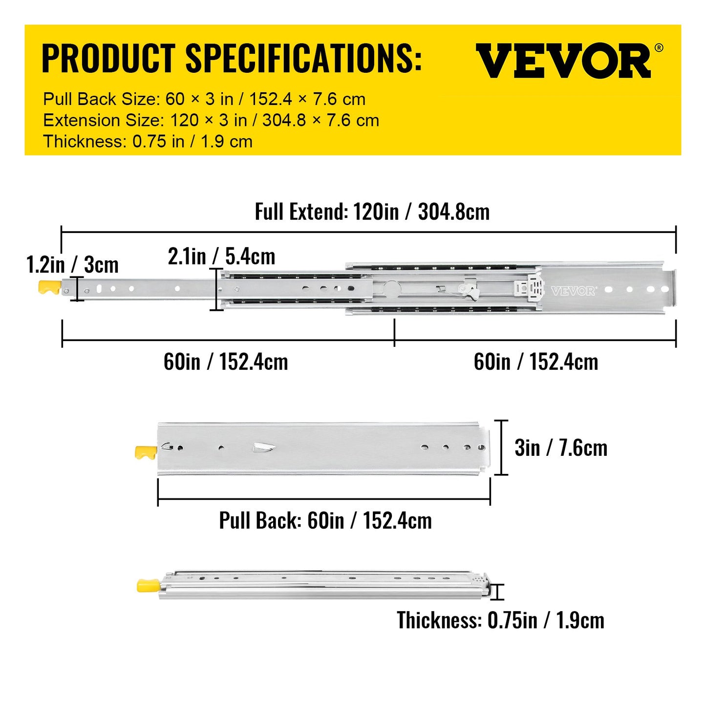VEVOR Drawer Slides with Lock, 1 Pair 60 inch, Heavy-Duty Industrial Steel up to