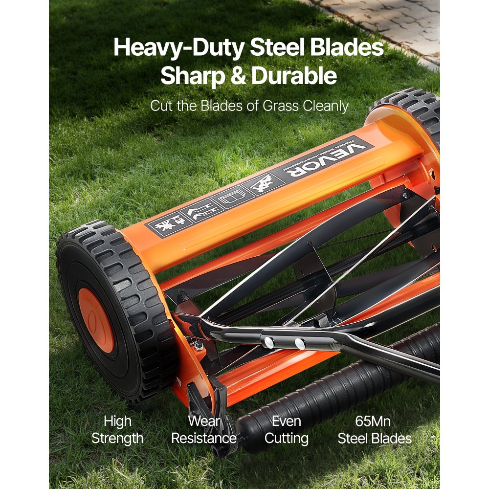 VEVOR 40cm Push Reel Lawn Mower 5-Blade Adjustable Height Grass Catcher 2-Wheel