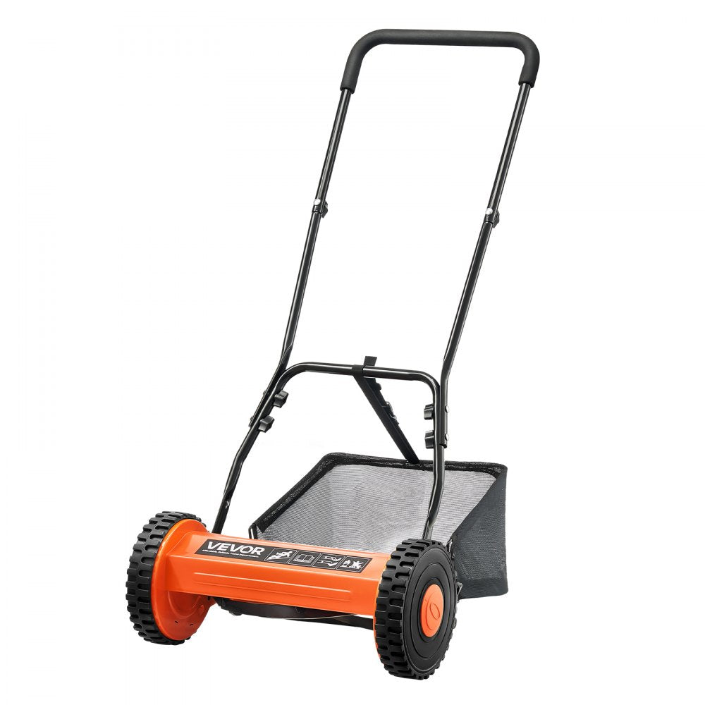VEVOR 40cm Push Reel Lawn Mower 5-Blade Adjustable Height Grass Catcher 2-Wheel