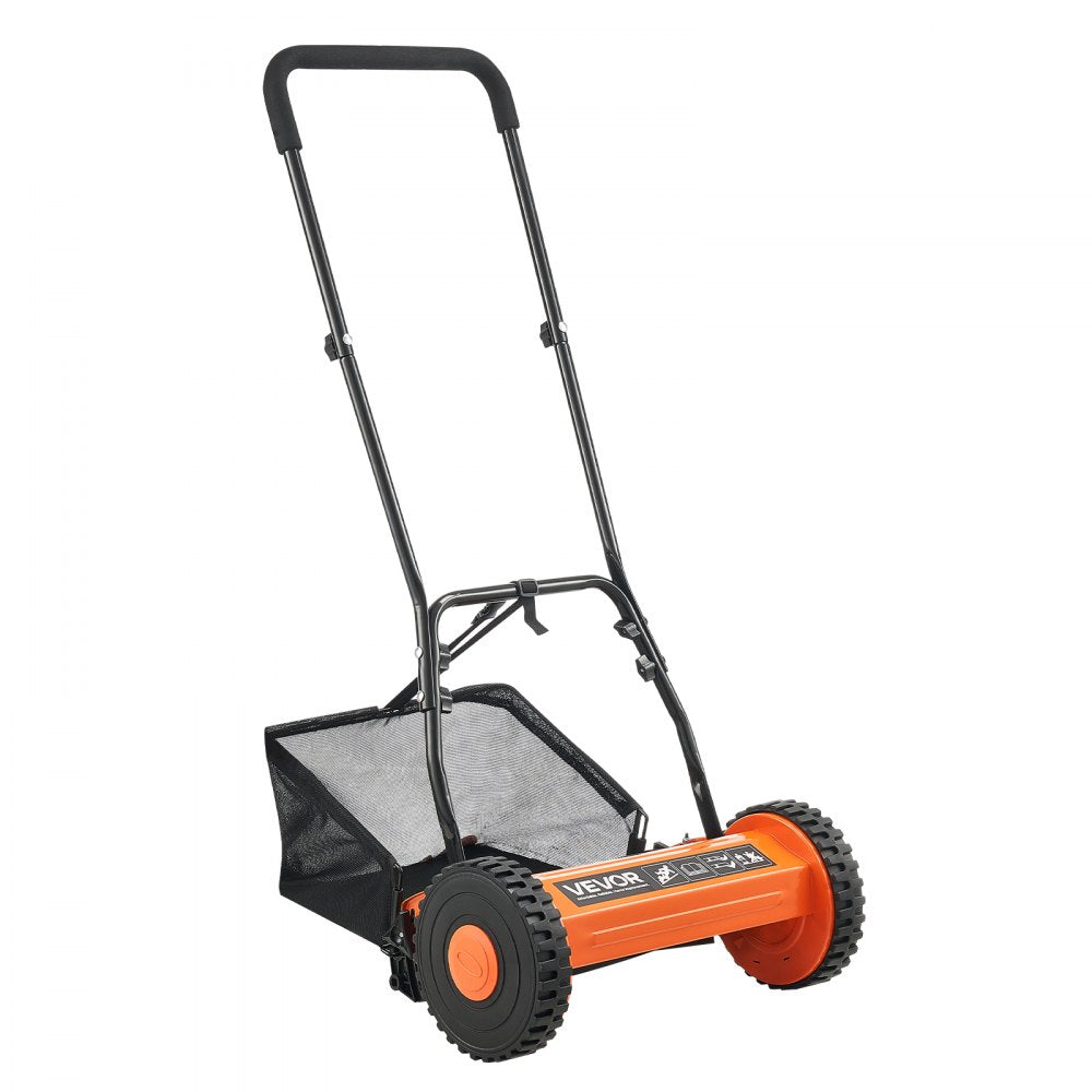 VEVOR 40cm Push Reel Lawn Mower 5-Blade Adjustable Height Grass Catcher 2-Wheel