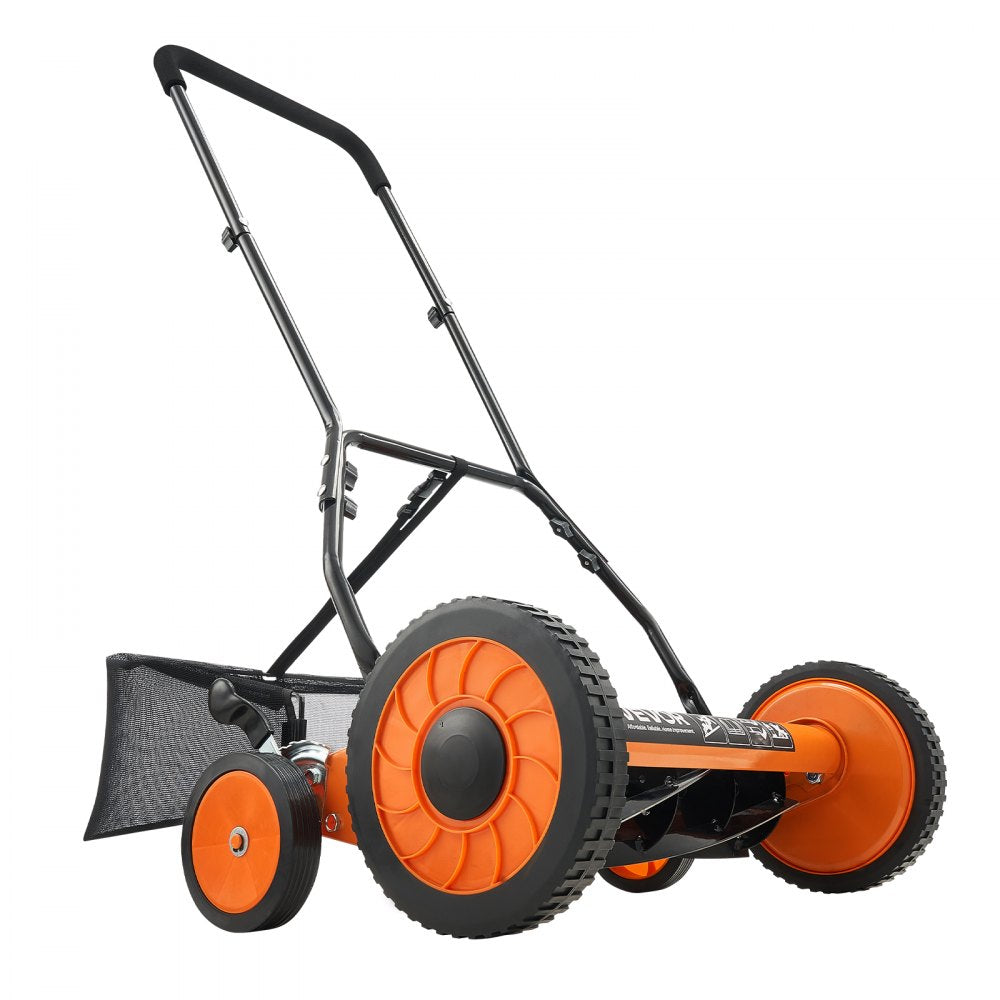 VEVOR 45cm Push Reel Lawn Mower 5-Blade Adjustable Height Grass Catcher 4-Wheel