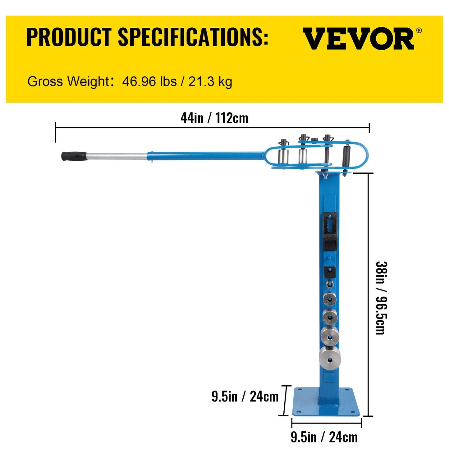 Manual Floor Metal Bender with 7 Dies, 117.2 cm Handle, 21.3 kg Capacity
