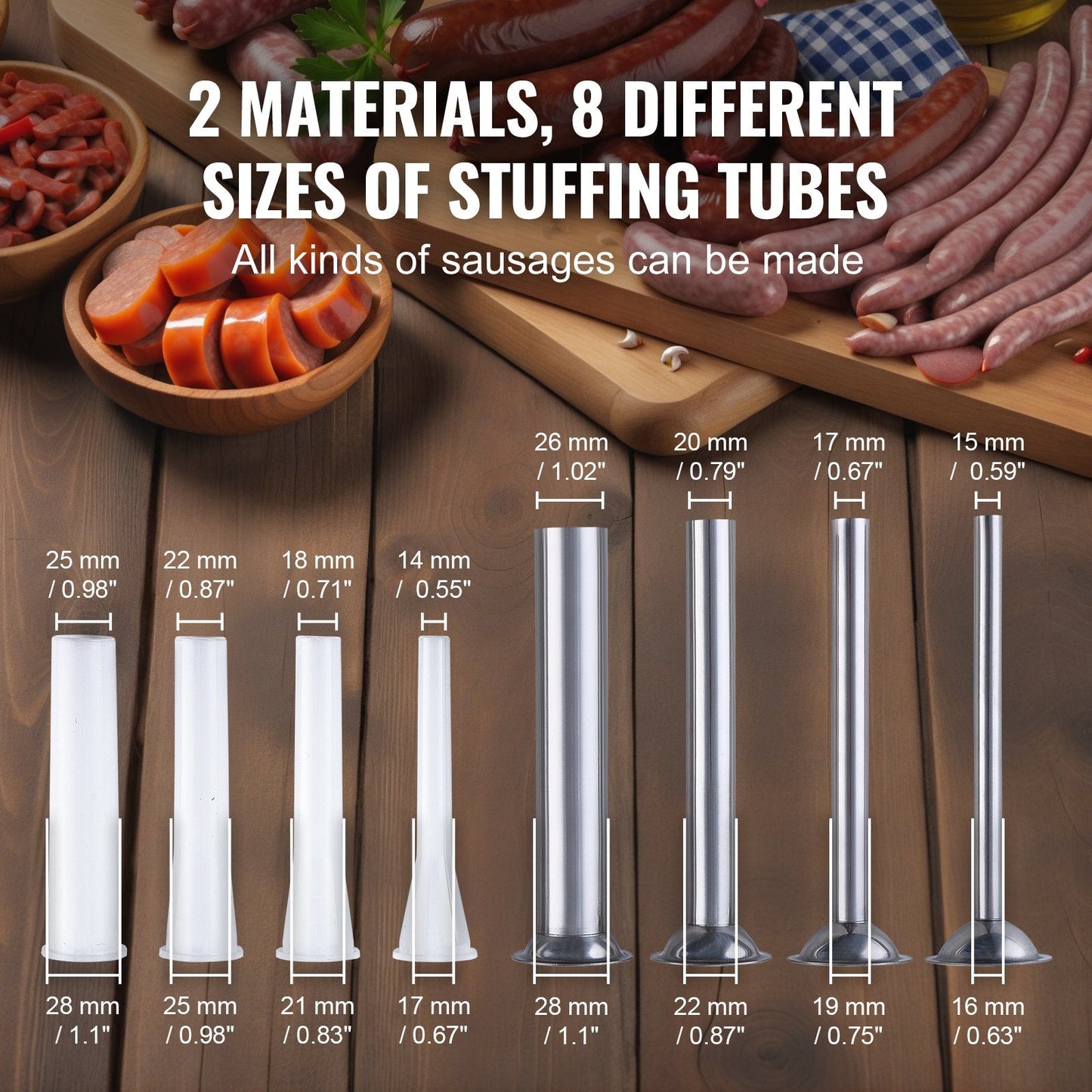 Manual Stainless Steel Sausage Stuffer, 2.5L Capacity, Horizontal Design