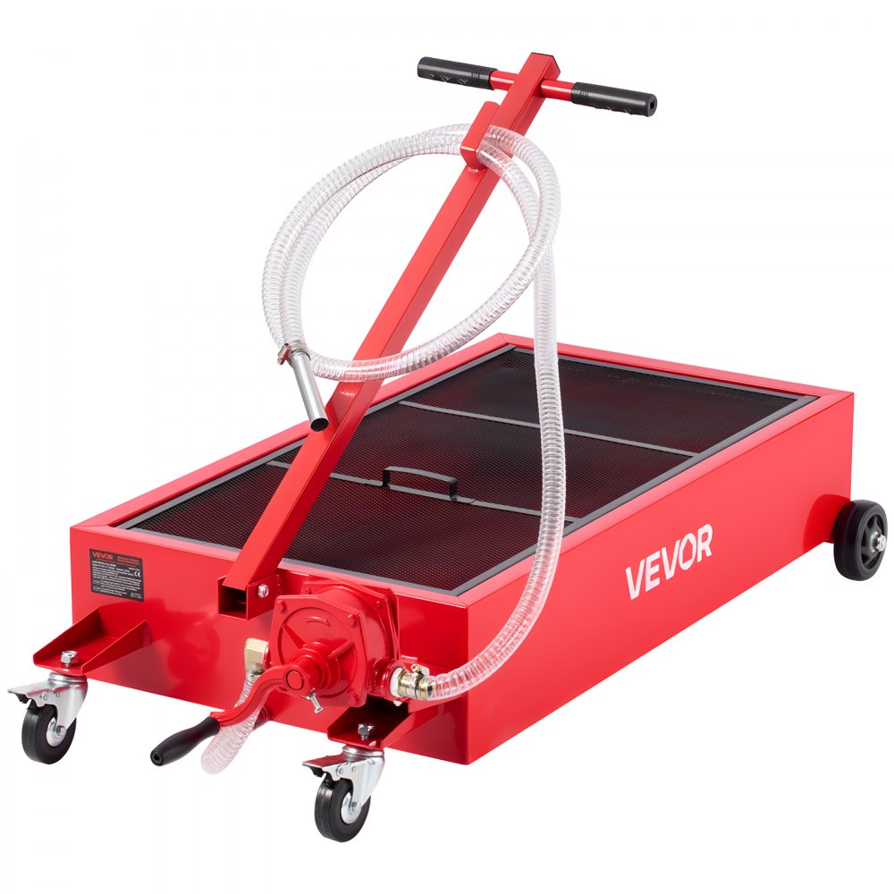 Low Profile Oil Drain Pan, 75.7 L Capacity, Rolling Oil Drain Pan with Manual Pump, 2.2 m Hose & T Folding Handle, Leak-proof & Corrosion-resistant, Fit for Cars, SUVs, Trucks, ATVs, Red