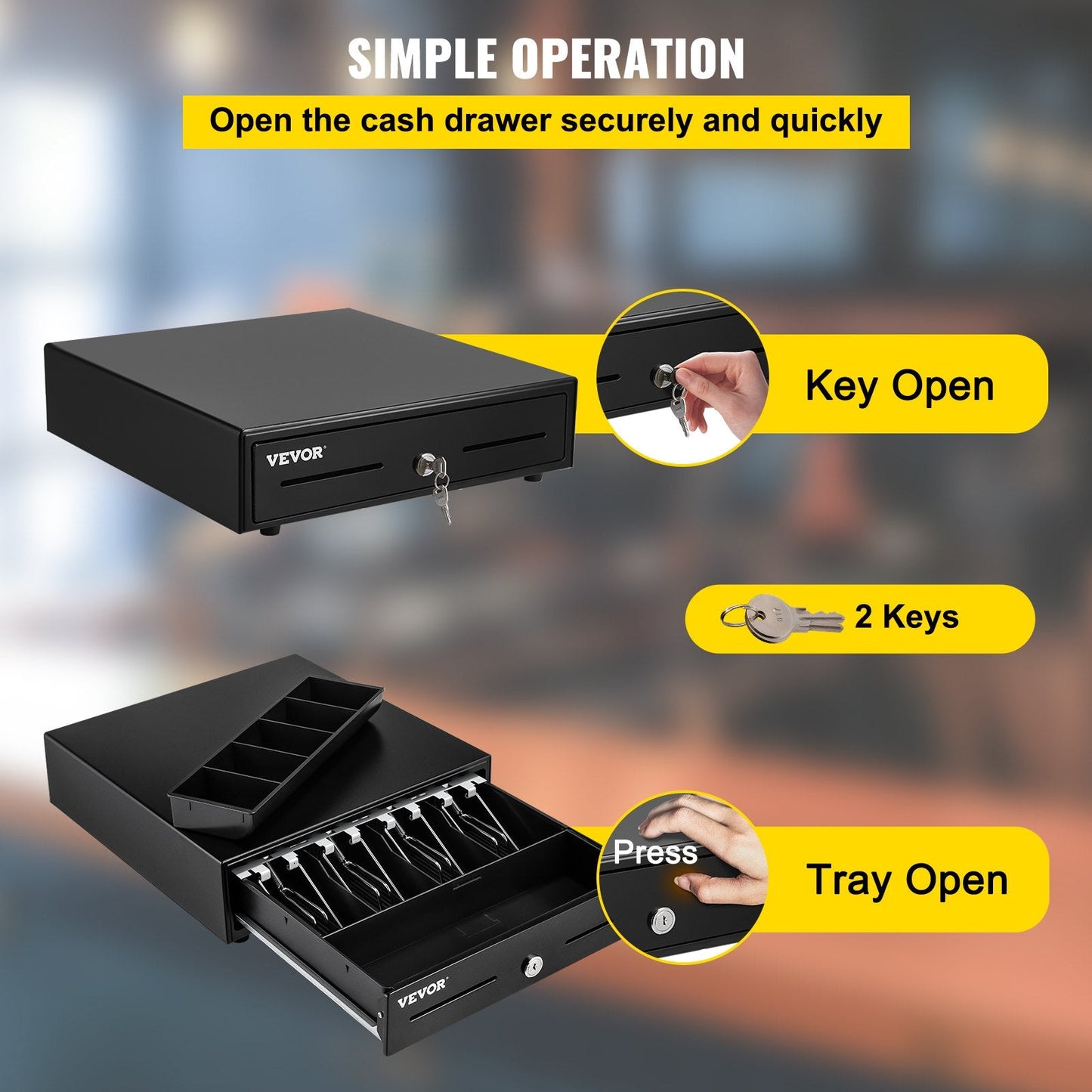 Compact Cash Register Drawer with Key Lock, 4 Bill & 5 Coin Trays, 4.25 kg