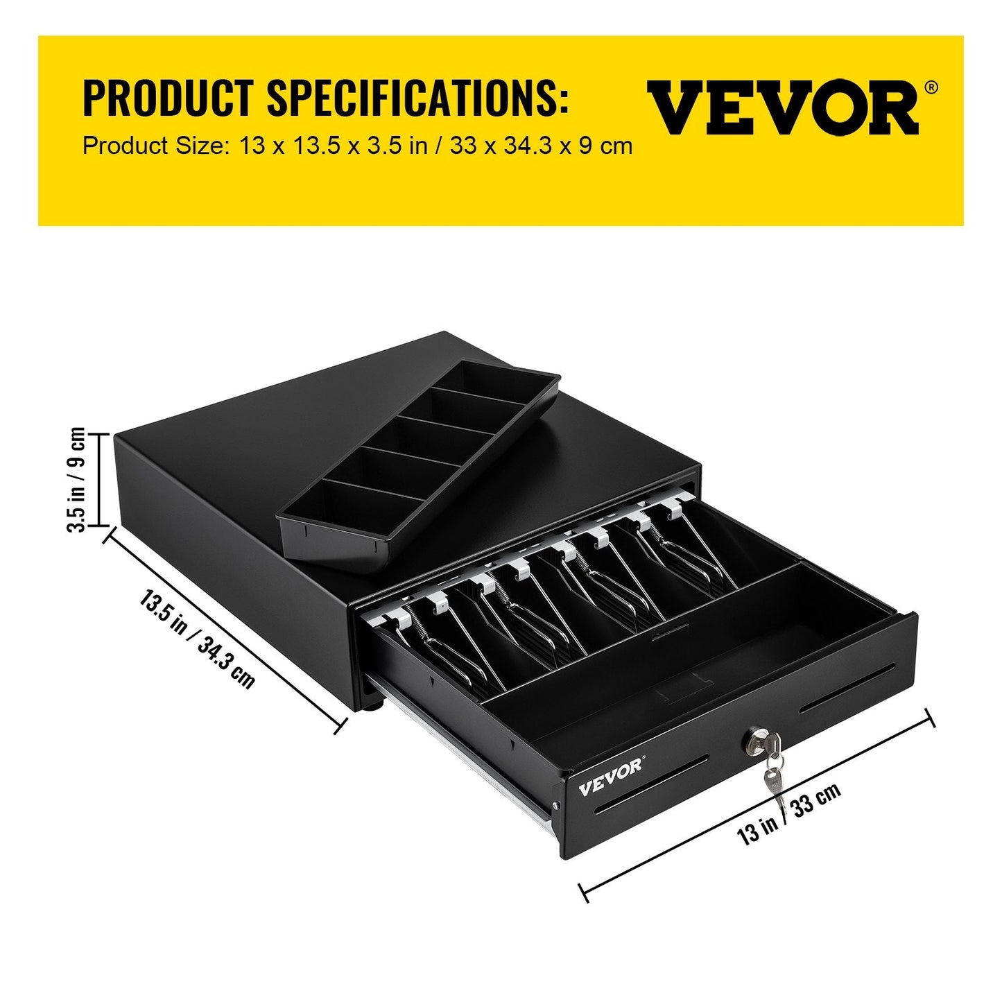 Compact Cash Register Drawer with Key Lock, 4 Bill & 5 Coin Trays, 4.25 kg
