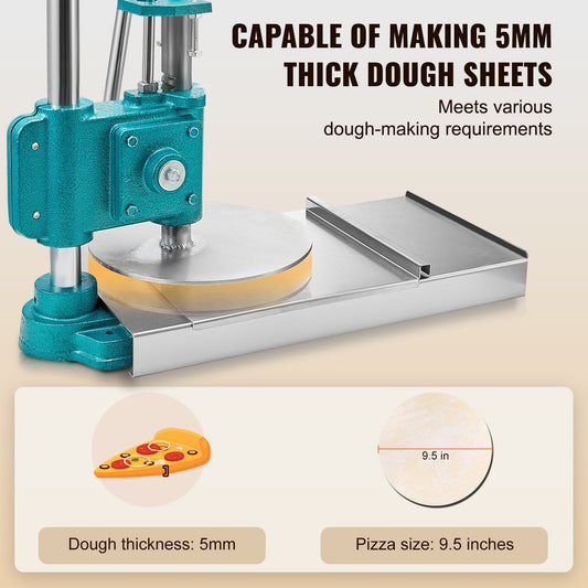 Manual Pizza Dough Press Machine, 24cm Stainless Steel, Adjustable Thickness