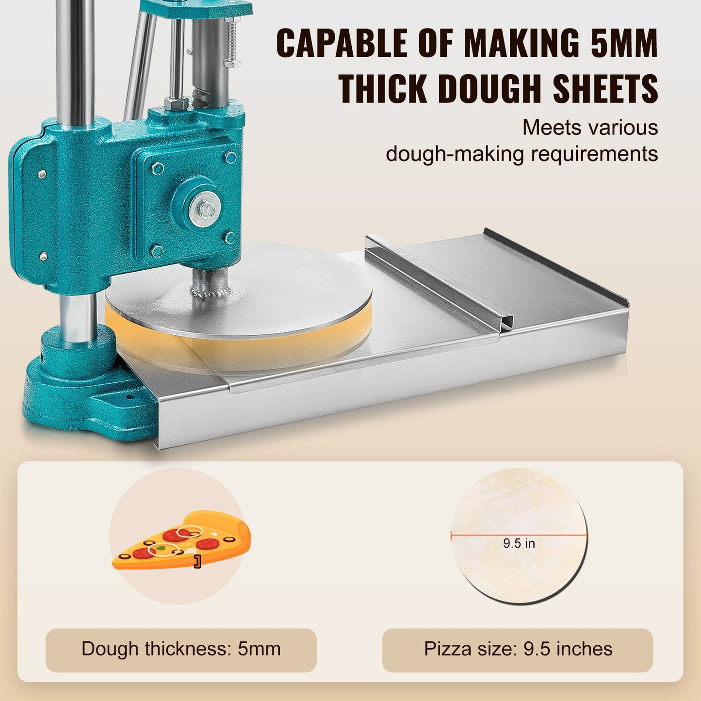 VEVOR Manual Pizza Dough Press Machine, 9.5inch/24cm Household Pizza Pastry, Stainless