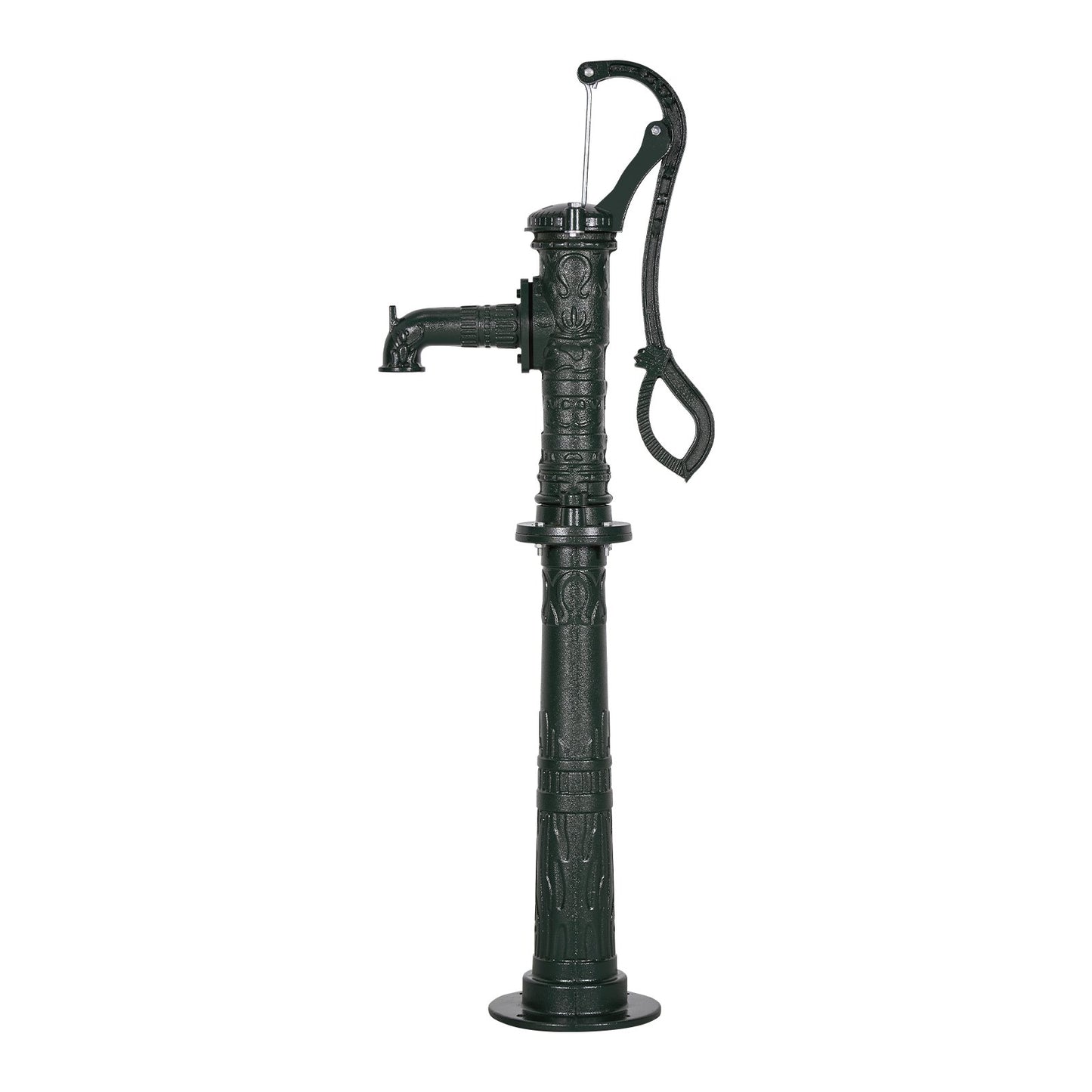 Well Hand Pitcher Pump, 20 ft Max Lift, Antique Cast Iron Manual Hand Water Pump with Heightening Base, NPT 1-1/4 in Connection, Easy Installation, for Outdoor Garden, Pond, Yard, Farm, Green