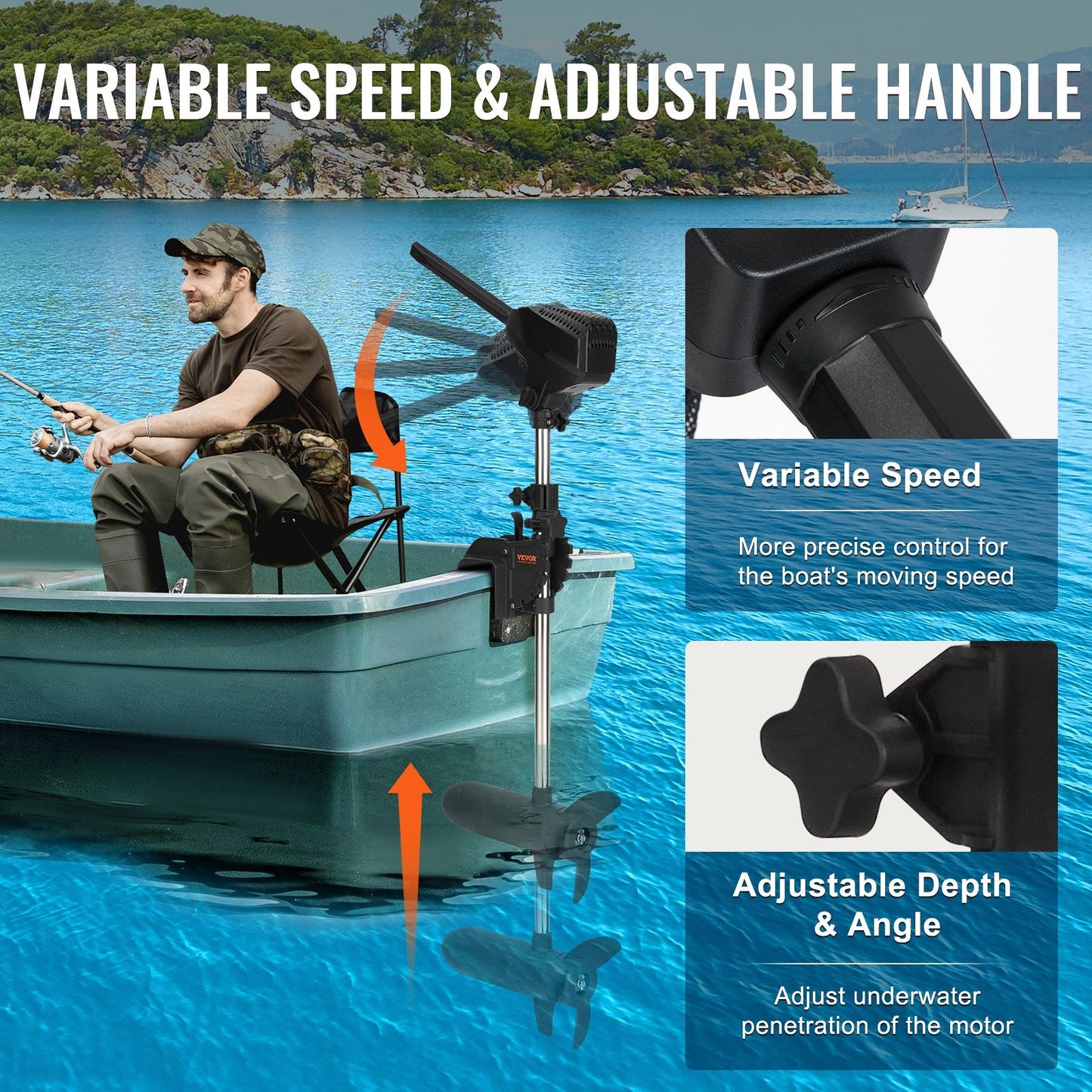 Electric Trolling Motor 25 kg Thrust, 24V, Variable Speed, 0.76m Shaft