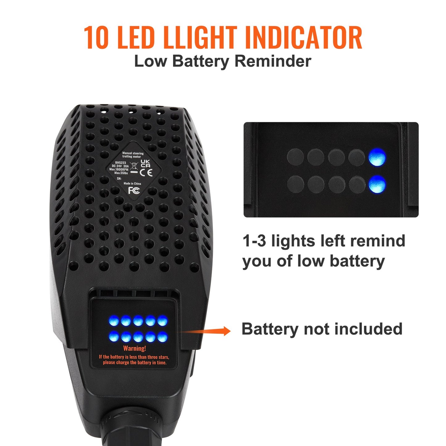 VEVOR Electric Trolling Motor 55lb Thrust Transom Mounted 24-Volt Boat Motor Variable