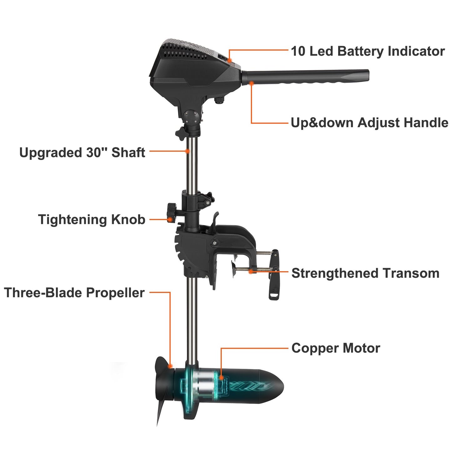 VEVOR Electric Trolling Motor 55lb Thrust Transom Mounted 24-Volt Boat Motor Variable