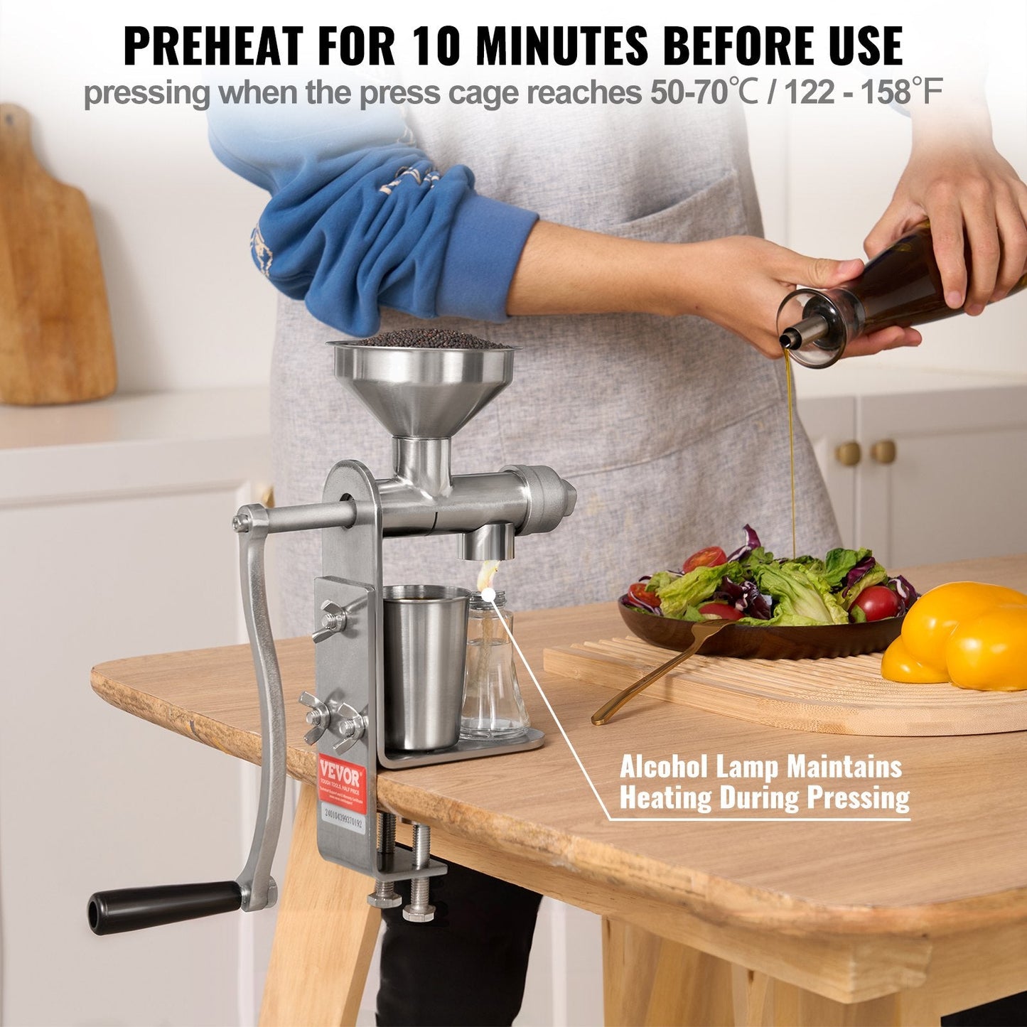 Stainless Steel Manual Oil Press Machine, Easy-Clean Design, 2.26 kg, 0.58 m