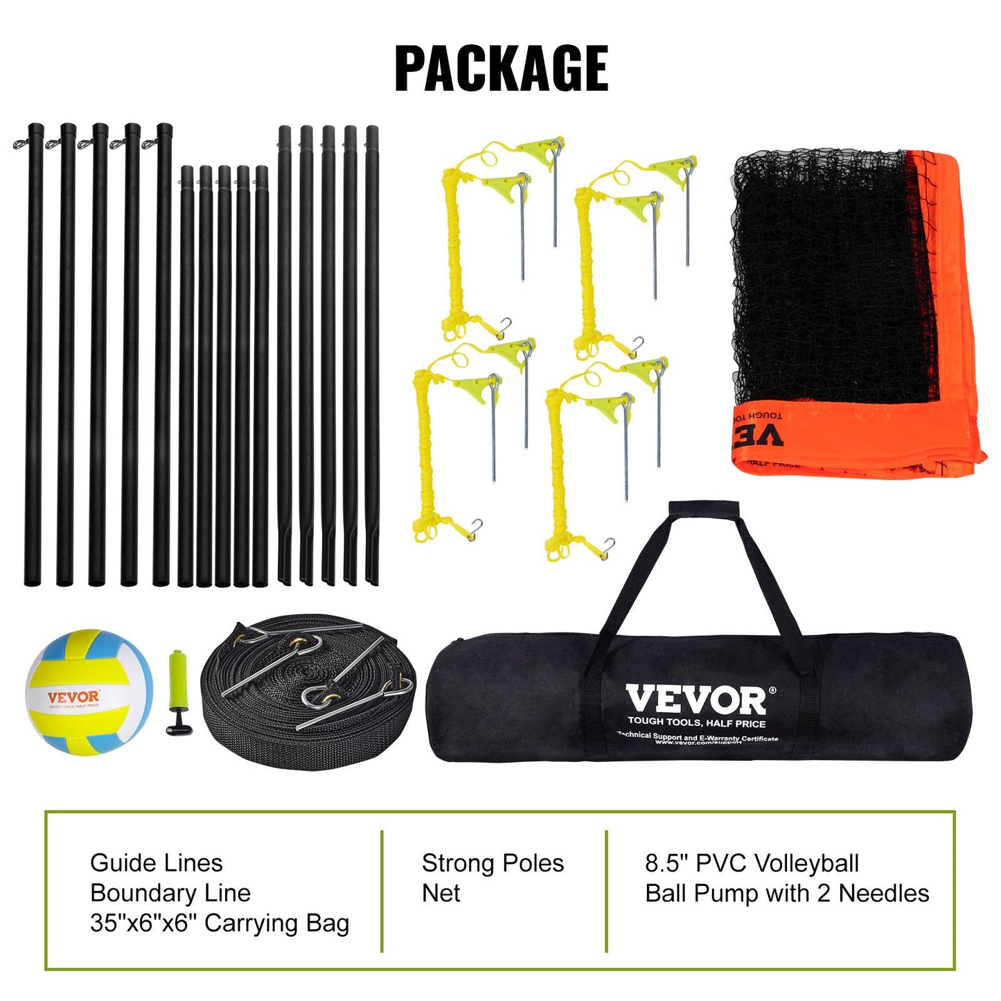 VEVOR 4-Way Volleyball Net, Adjustable Height Badminton Net Set for Backyard Beach