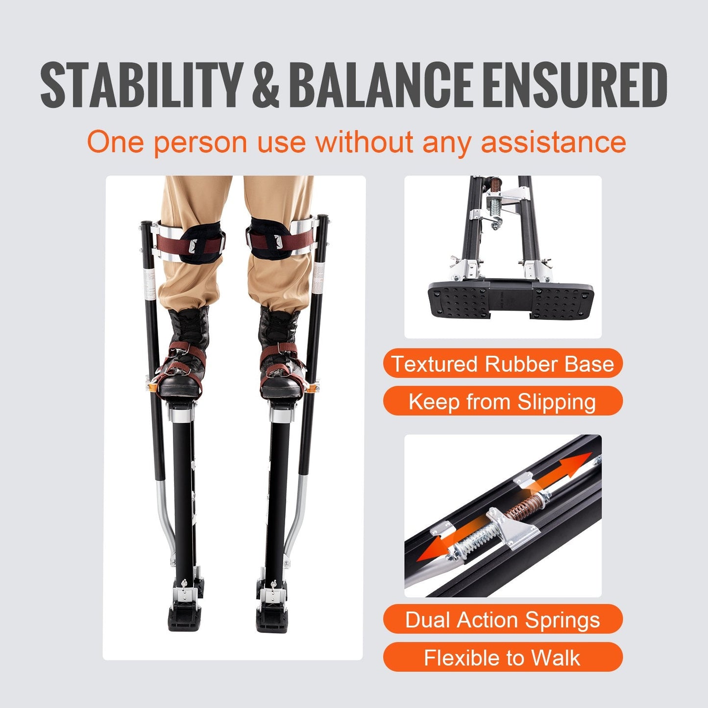 Adjustable Aluminum Drywall Stilts with Knee Pads, 61-101.6 cm, 103 kg Capacity