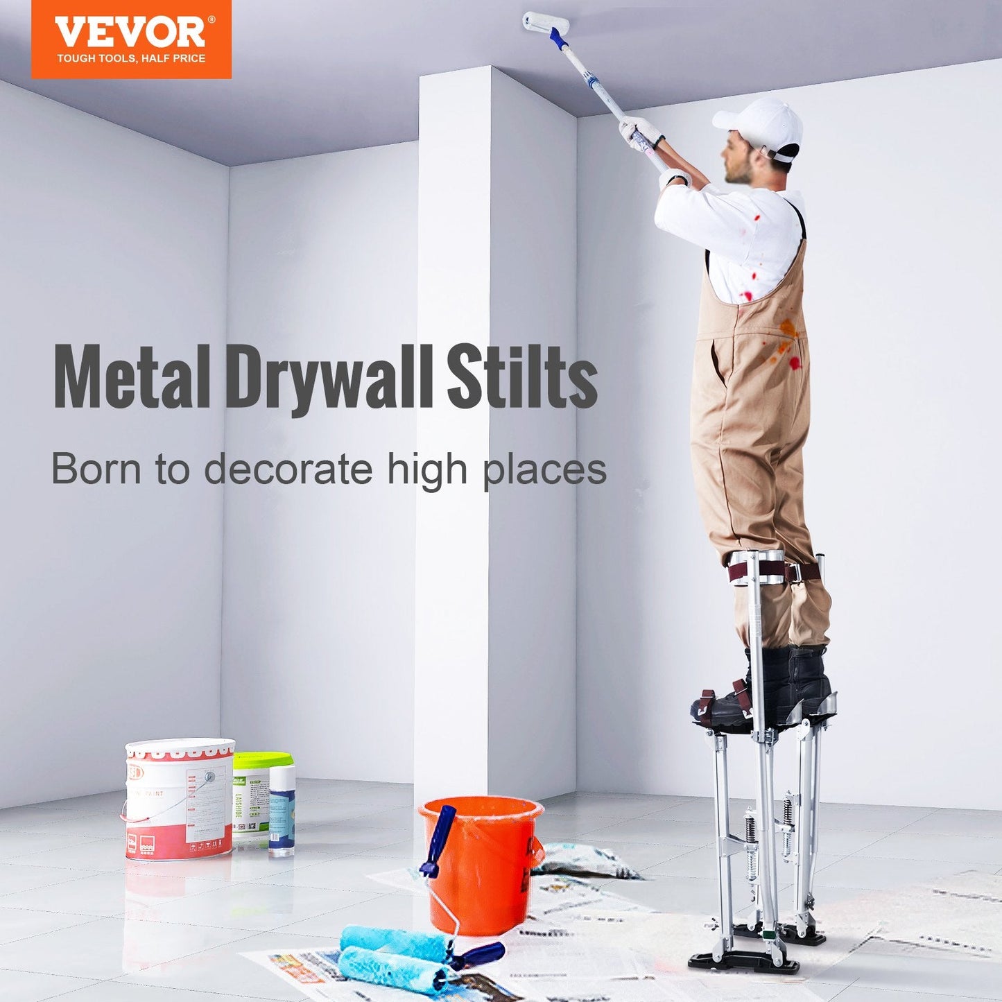 Adjustable Aluminum Stilts with Knee Pads for Painting & Taping, 61-101.6 cm