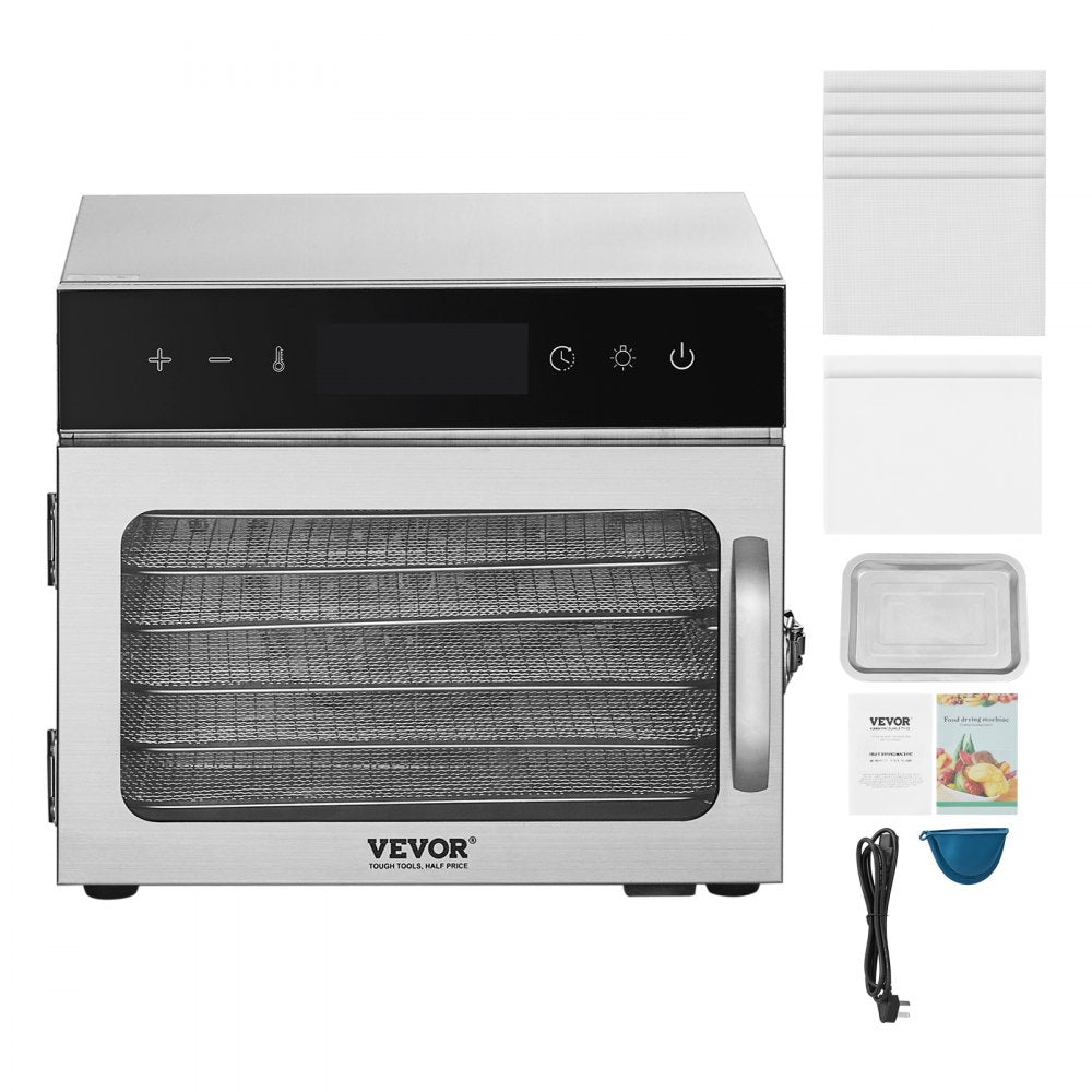 VEVOR 6 Trays Food Dehydrator Machine Stainless Steel 400W Jerky Fruit Drying