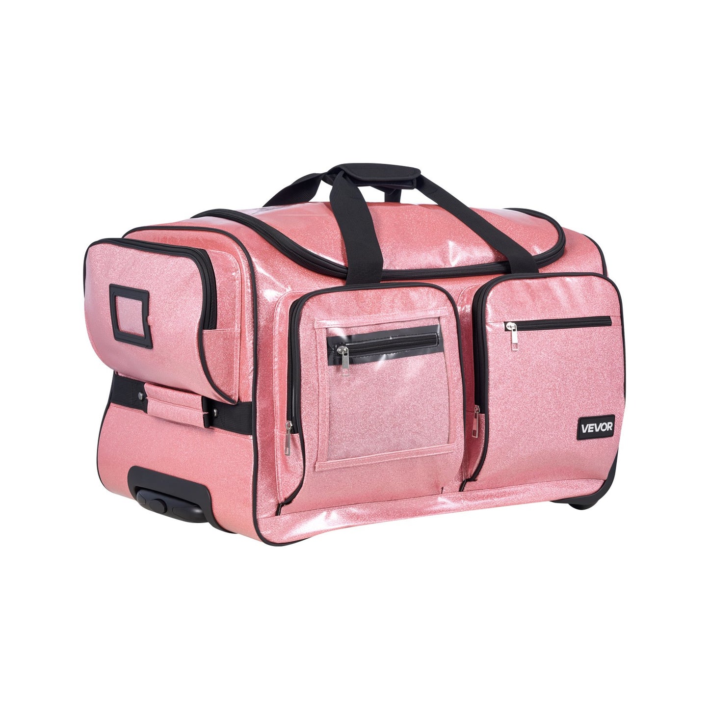 Dance Bag with Garment Rack, 584.2 mm Rolling Dance Duffel, with Wheels, USB Port, Height Adjustable Clothes Rack, Privacy Protection Curtain, Ideal for Travel and Competitions, Sparkling Pink