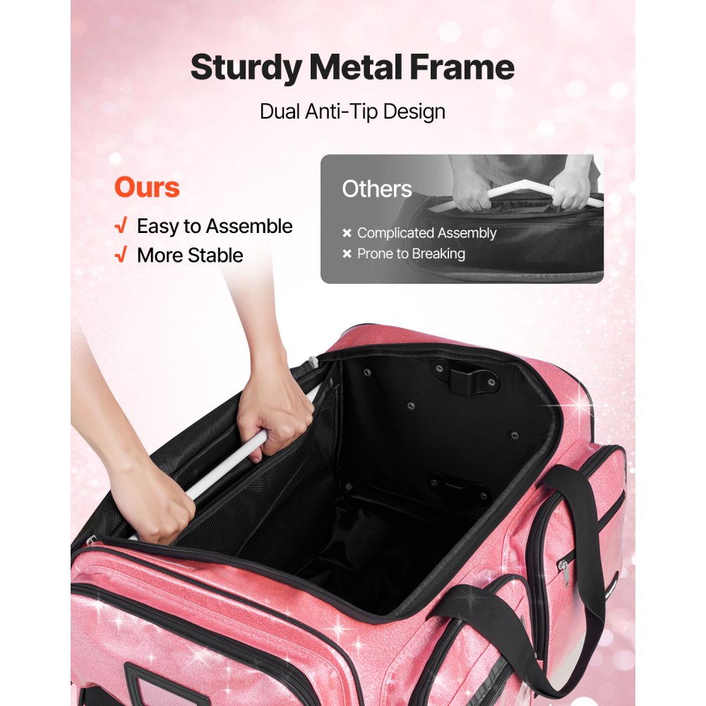 VEVOR 23 Inch Dance Bag with Garment Rack Rolling Dance Duffle for Travel Pink