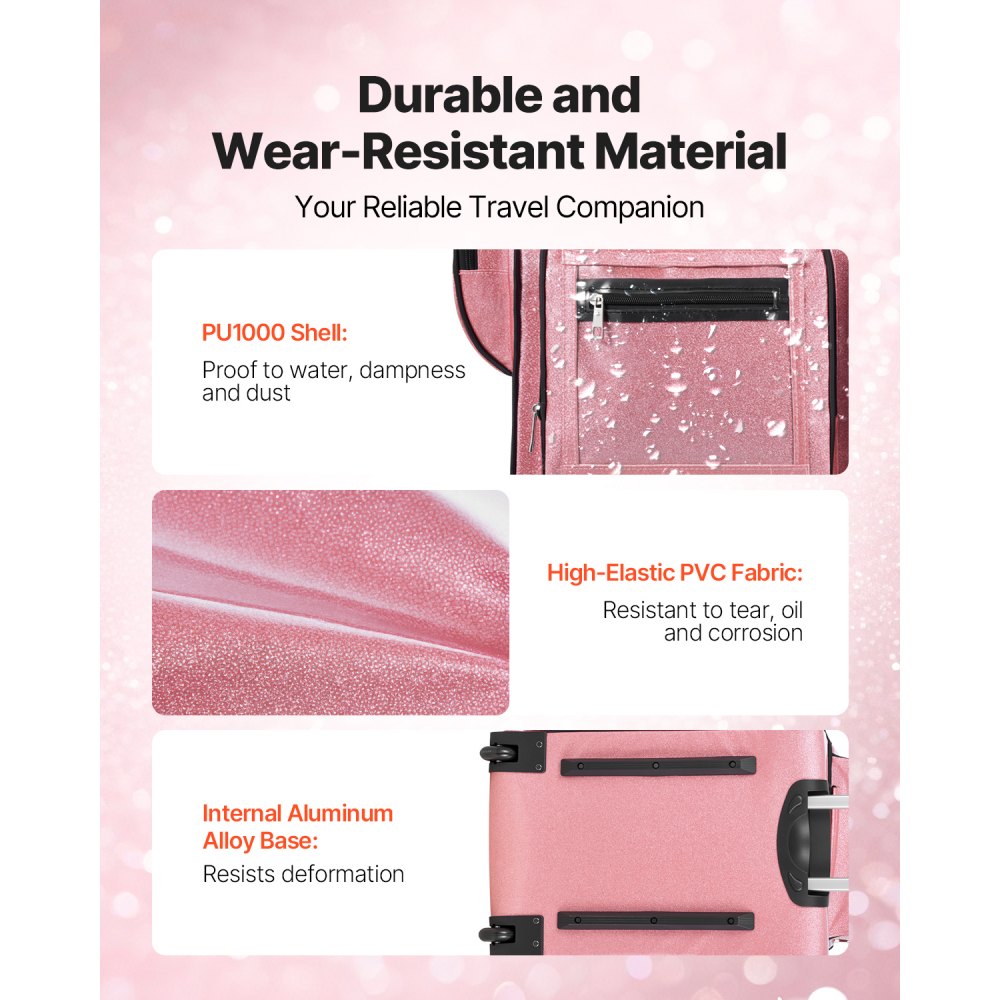 VEVOR 23 Inch Dance Bag with Garment Rack Rolling Dance Duffle for Travel Pink