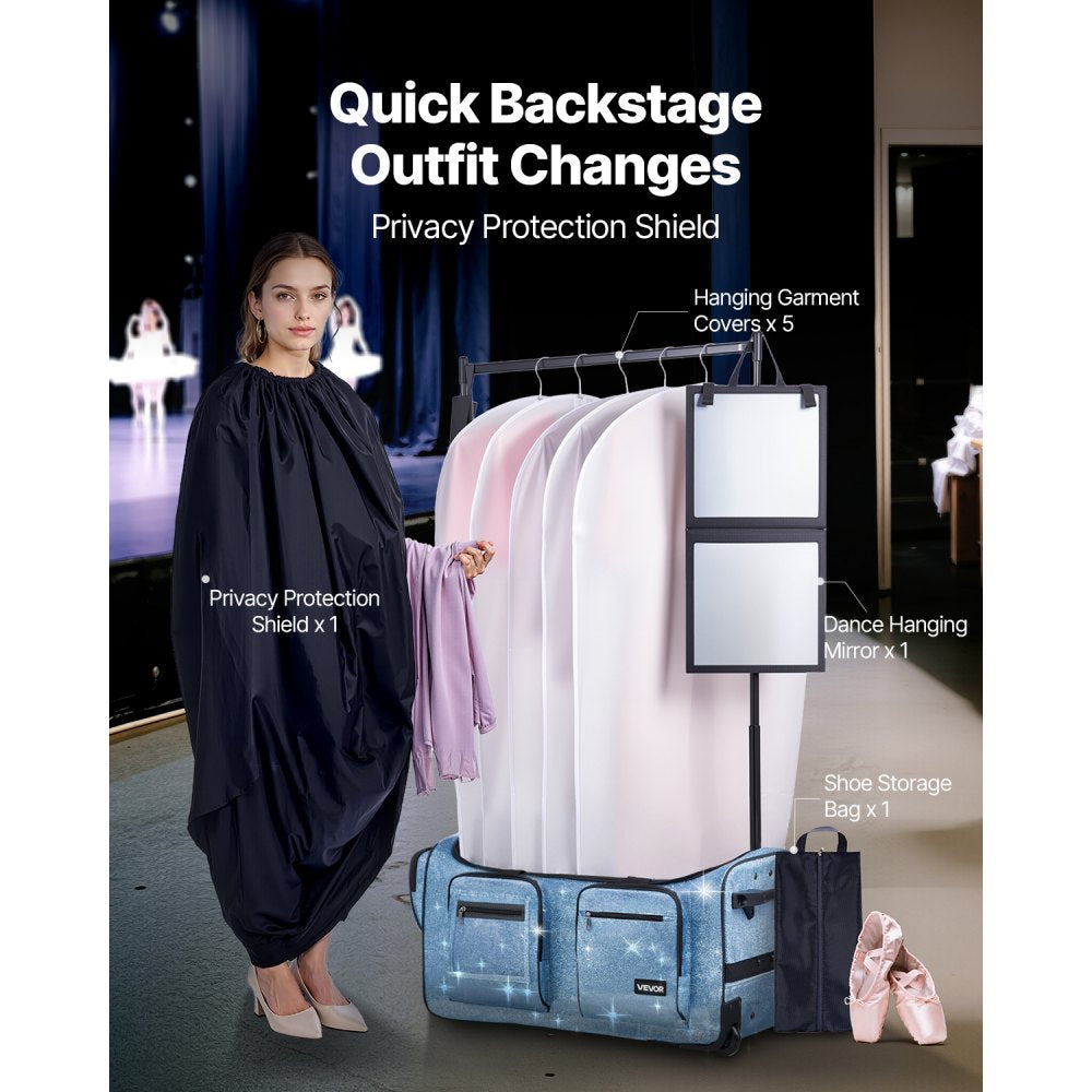 VEVOR 29 Inch Dance Bag with Garment Rack Rolling Dance Duffle for Travel Blue