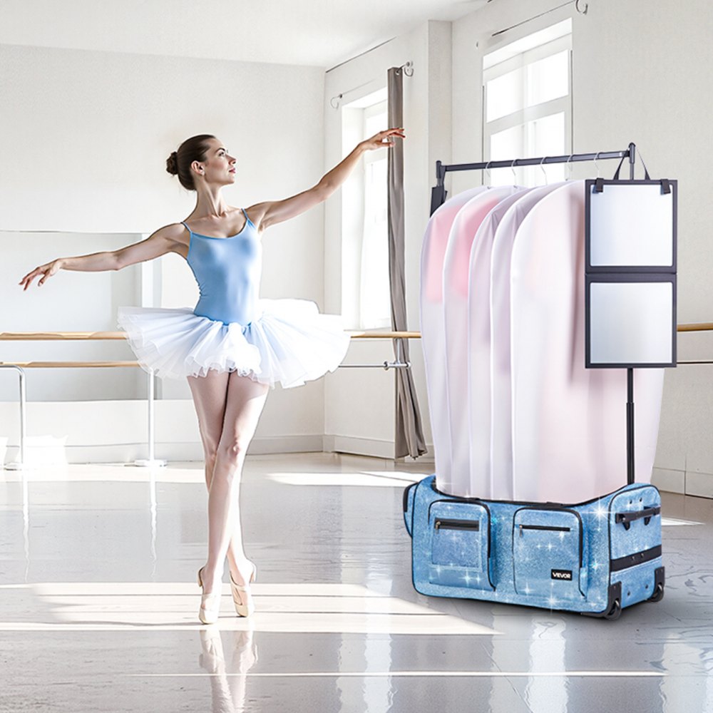 VEVOR 29 Inch Dance Bag with Garment Rack Rolling Dance Duffle for Travel Blue