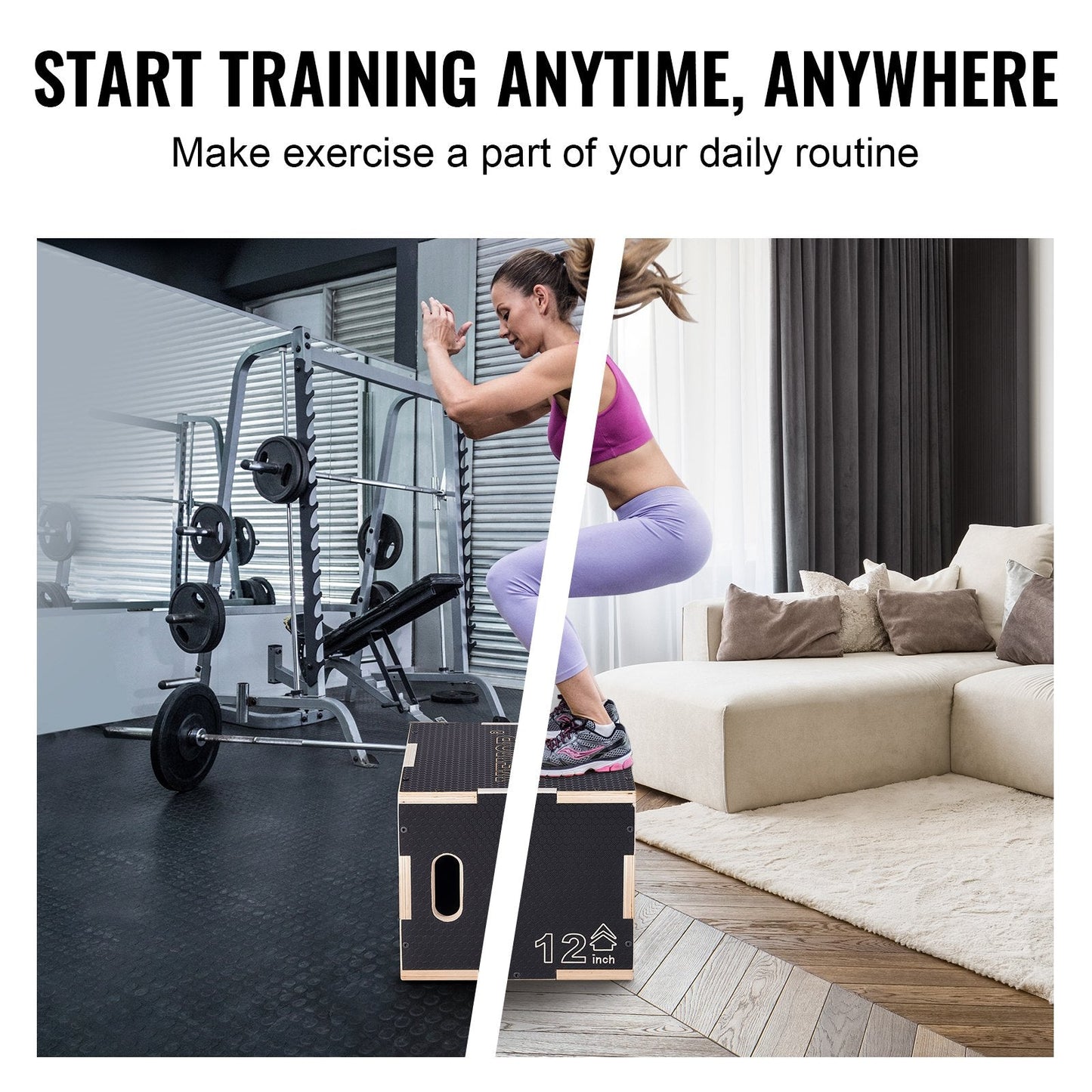 3-in-1 Adjustable Wooden Plyometric Box for Home Gym & Fitness Training