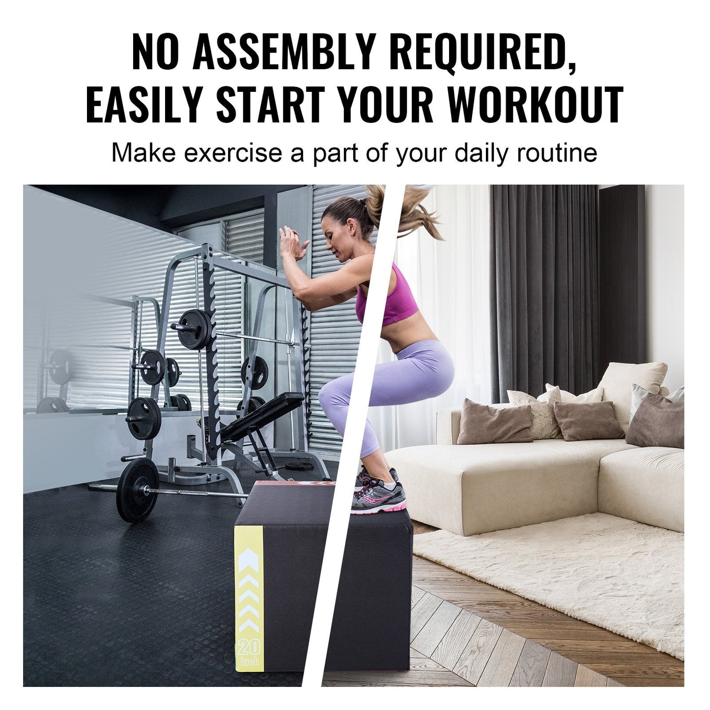 3-in-1 Foam Plyometric Jump Box, Adjustable Heights, 159 kg Capacity, Black