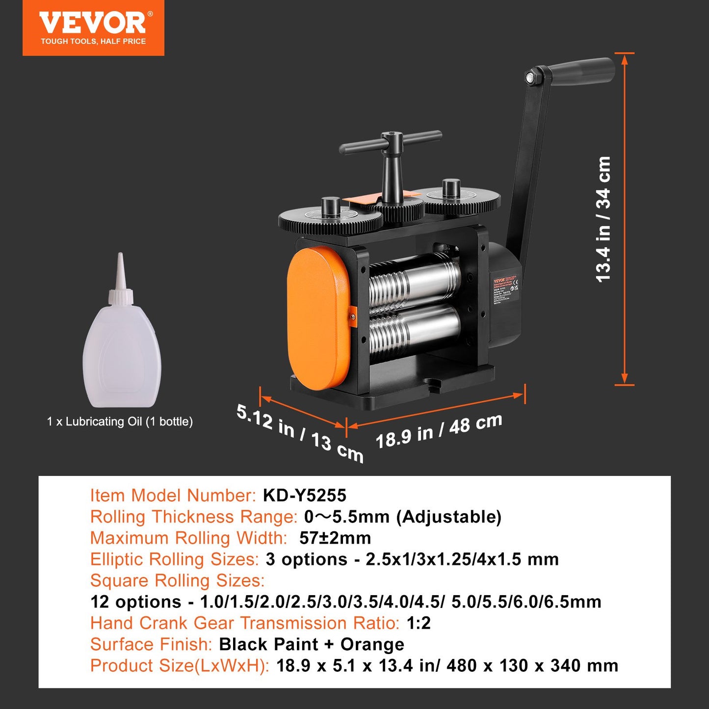 VEVOR Rolling Mill, 2.24"/57 mm Jewelry Rolling Mill Machine, 1: 2 Gear Ratio, 3-in-1