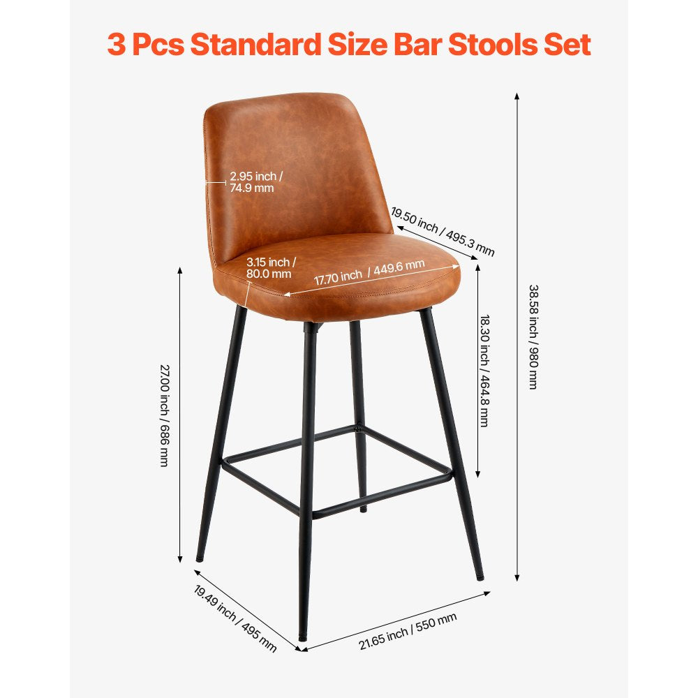 69cm Bar Stool Modern Counter Height Barstool Swivel Kitchen Chair 3 Set