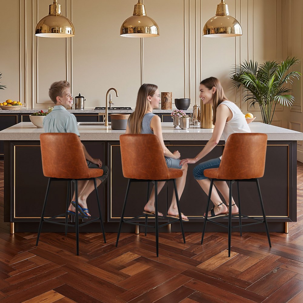 69cm Bar Stool Modern Counter Height Barstool Swivel Kitchen Chair 3 Set