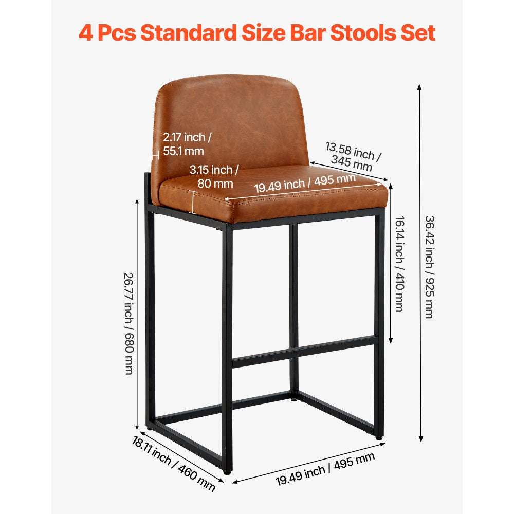68cm Bar Stool Modern Counter Height Barstool Kitchen Chair Brown Set of 4