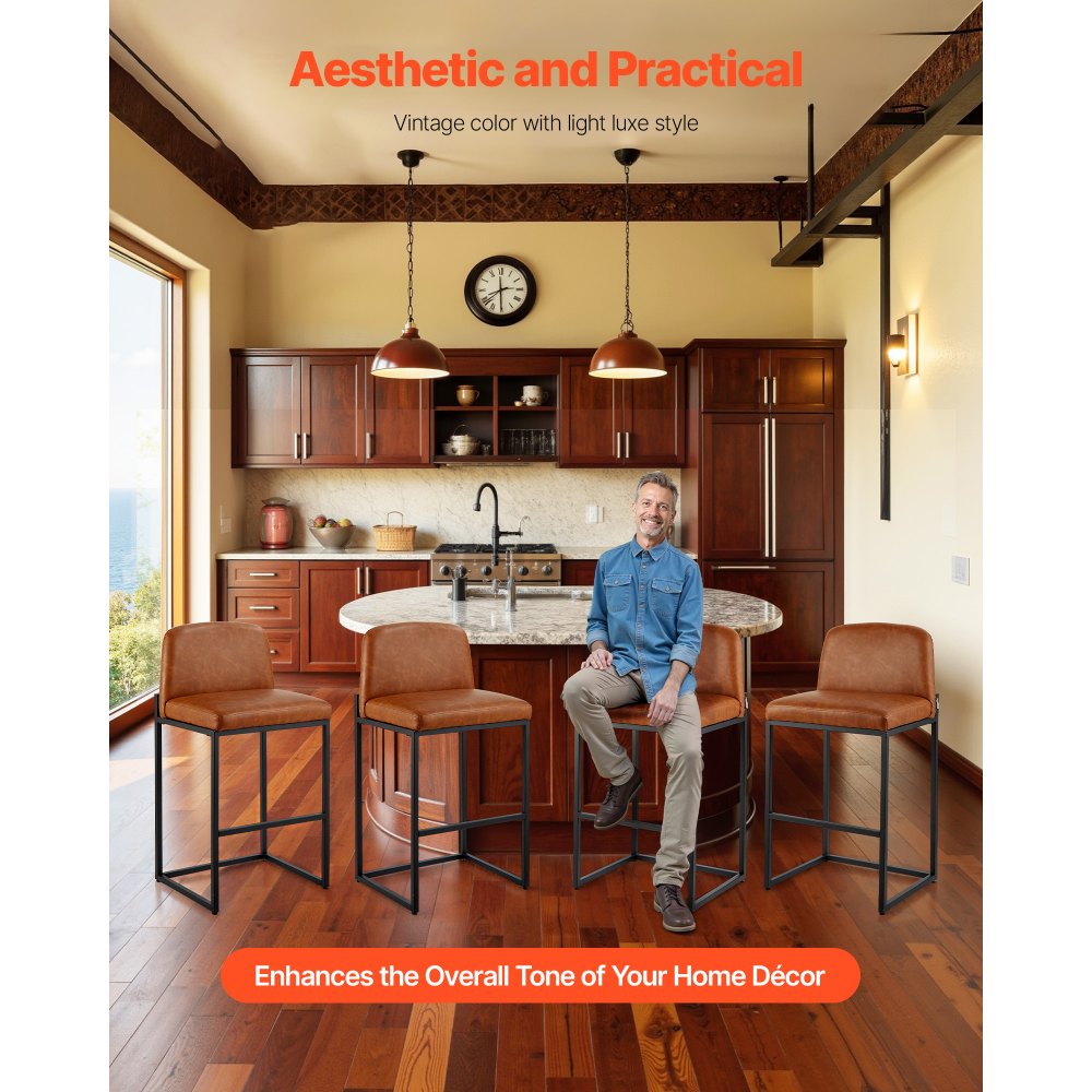 68cm Bar Stool Modern Counter Height Barstool Kitchen Chair Brown Set of 4