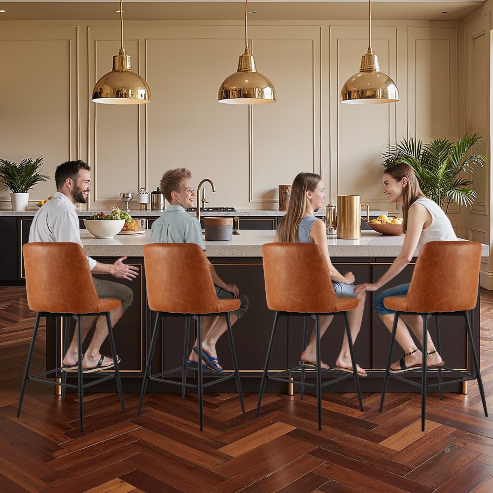 68cm Bar Stool Modern Counter Height Barstool Kitchen Chair Brown Set of 4