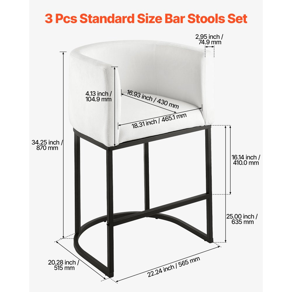 63cm Bar Stool Counter Height Barstool Backrest Kitchen Chair Set of 3