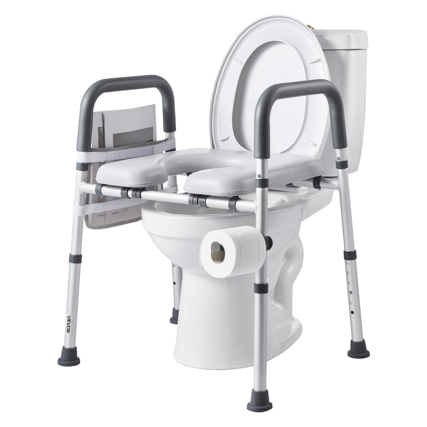 Raised Toilet Seat with Arms, 181 kg Load Capacity, Adjustable Height and Width, Commode Cushion Padded Elevated Toilet Seat Riser with Handles for Seniors, Elderly, Handicap, Disabled, Adults