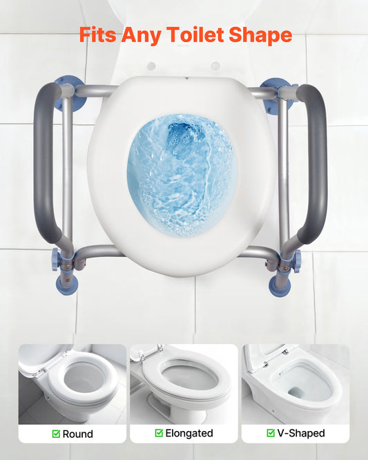 Raised Toilet Seat with Arms, 136 kg Load Capacity, Adjustable Height, Widened Commode Elevated Toilet Seat Riser with Handles and Splash Guard for Seniors, Elderly, Handicap, Disabled, Adults