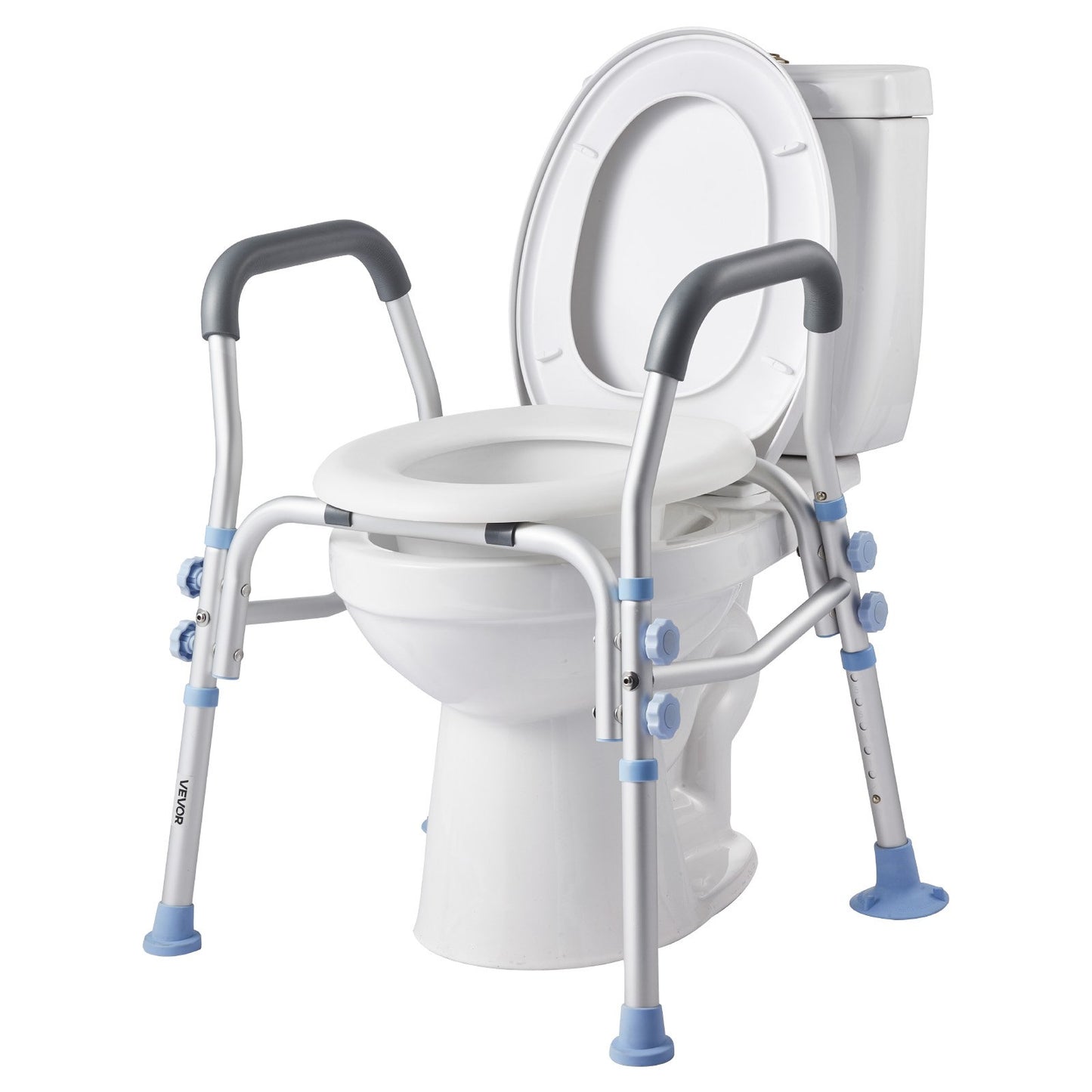 Raised Toilet Seat with Arms, 136 kg Load Capacity, Adjustable Height, Widened Commode Elevated Toilet Seat Riser with Handles and Splash Guard for Seniors, Elderly, Handicap, Disabled, Adults